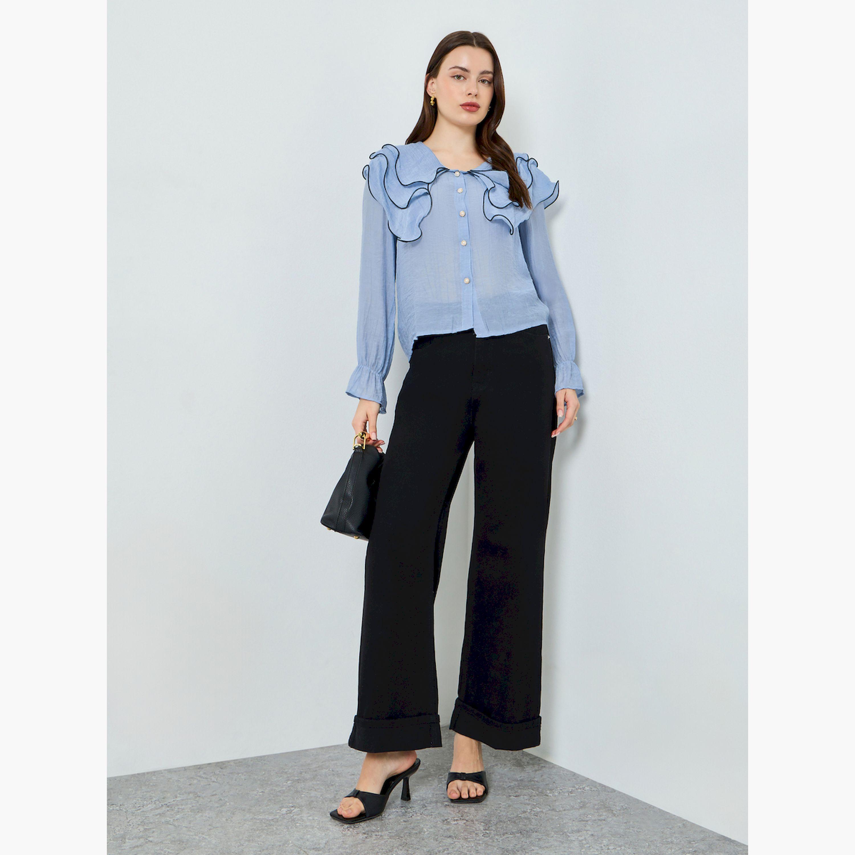 Styli Blue Ruffled Collar Blouse Shirt-women-clothing-shirtsandblouses-blouses-image-2