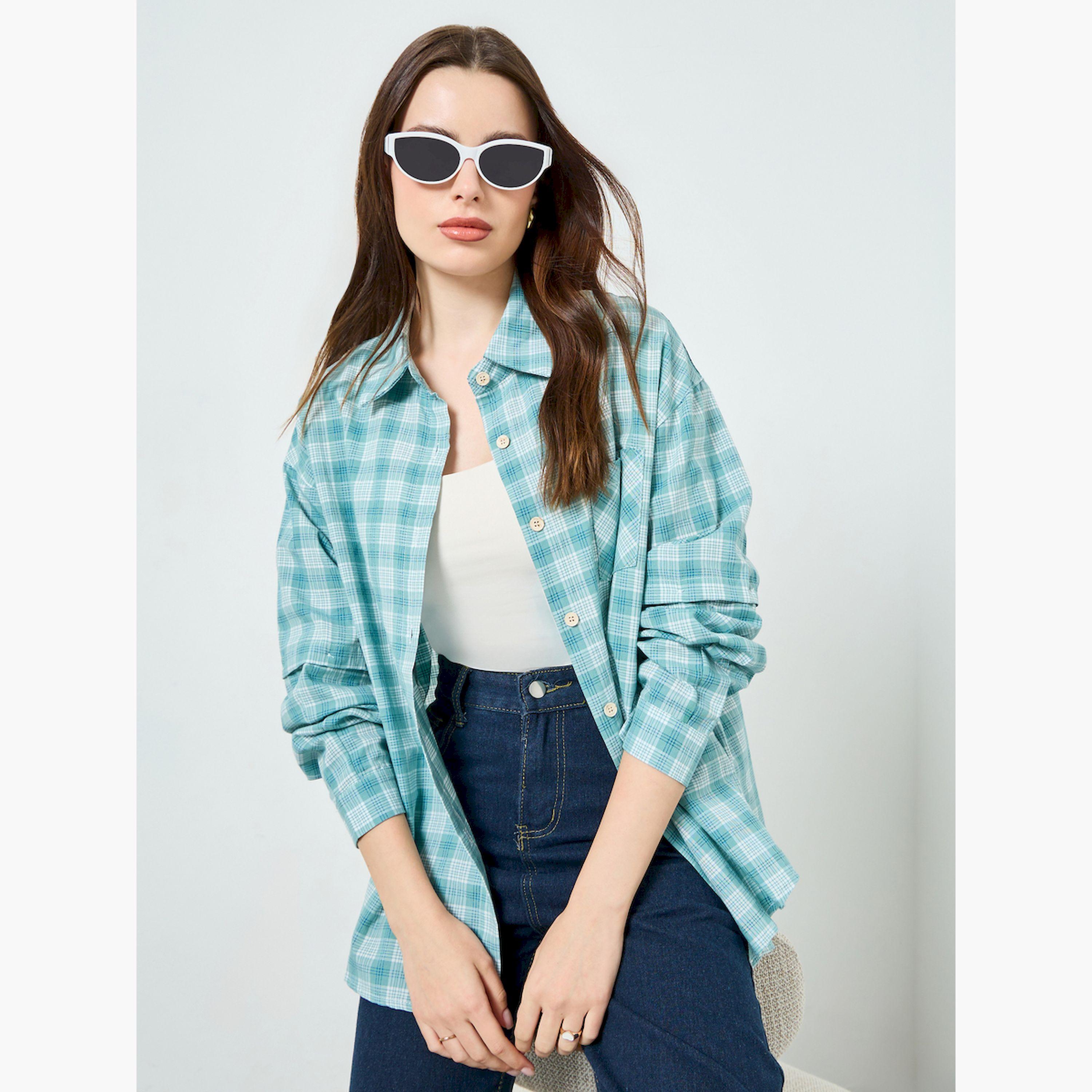 بلوزة واسعة كاروهات بأكمام طويلة-women-clothing-shirtsandblouses-shirts-image-3