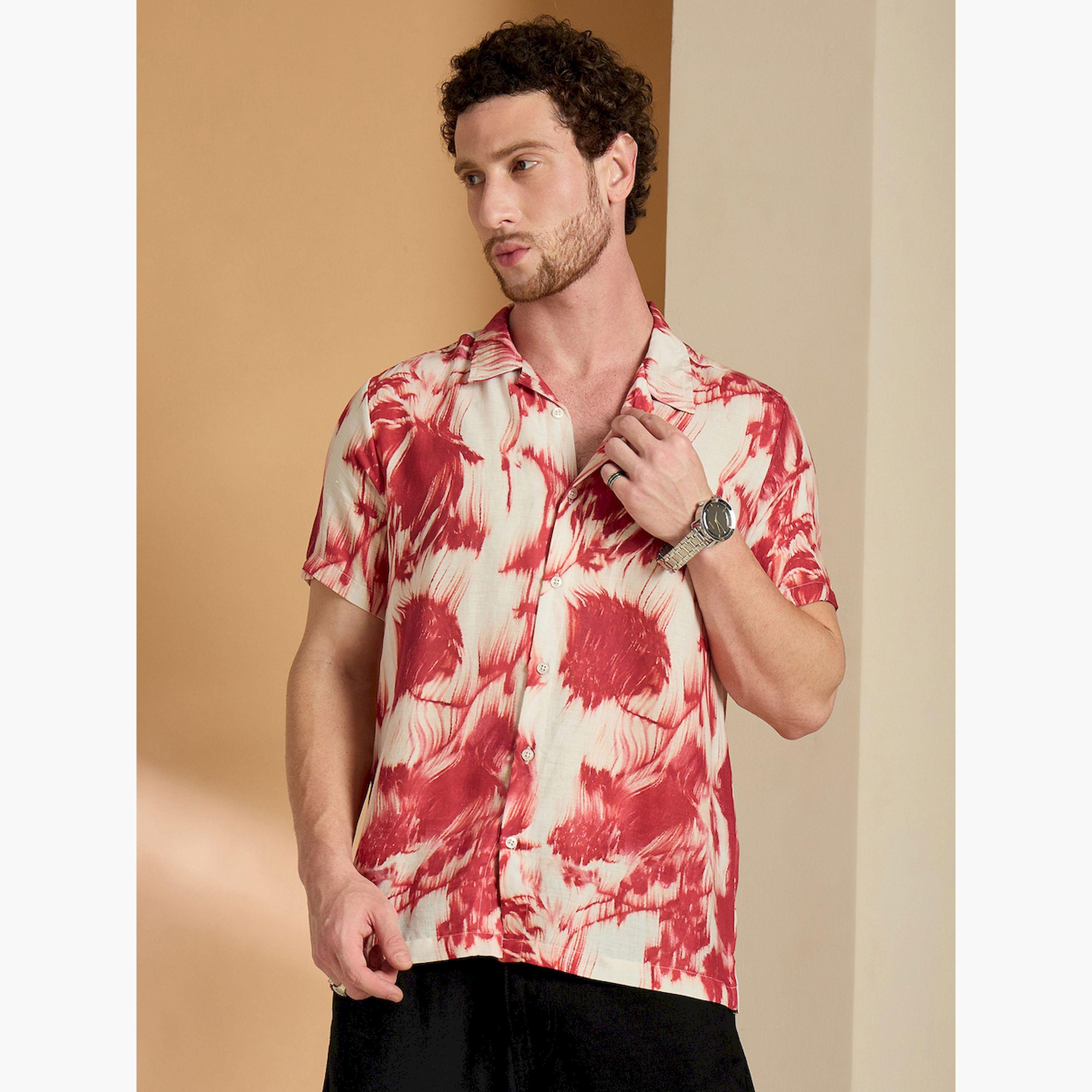 REPRISE X Styli Red Marble Print Casual Shirt-men-clothing-shirts-image-1