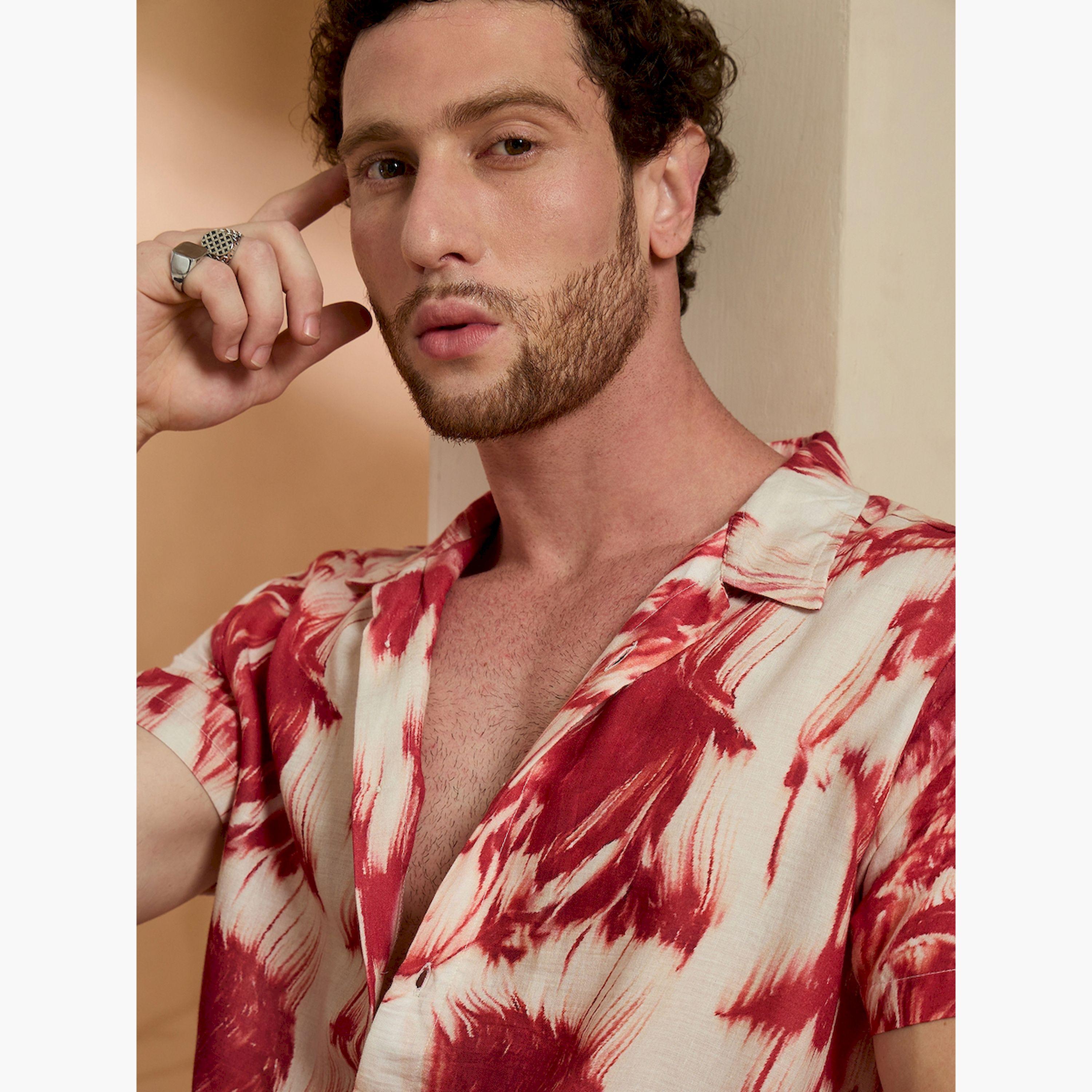 REPRISE X Styli Red Marble Print Casual Shirt-men-clothing-shirts-image-3