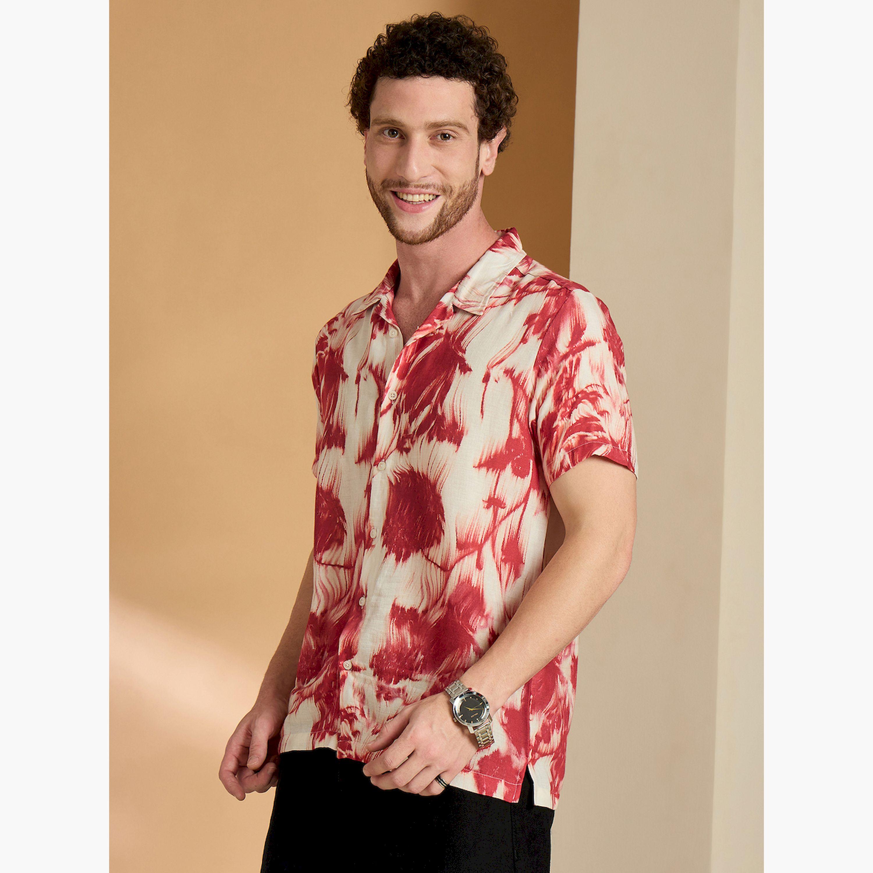 REPRISE X Styli Red Marble Print Casual Shirt-men-clothing-shirts-image-4
