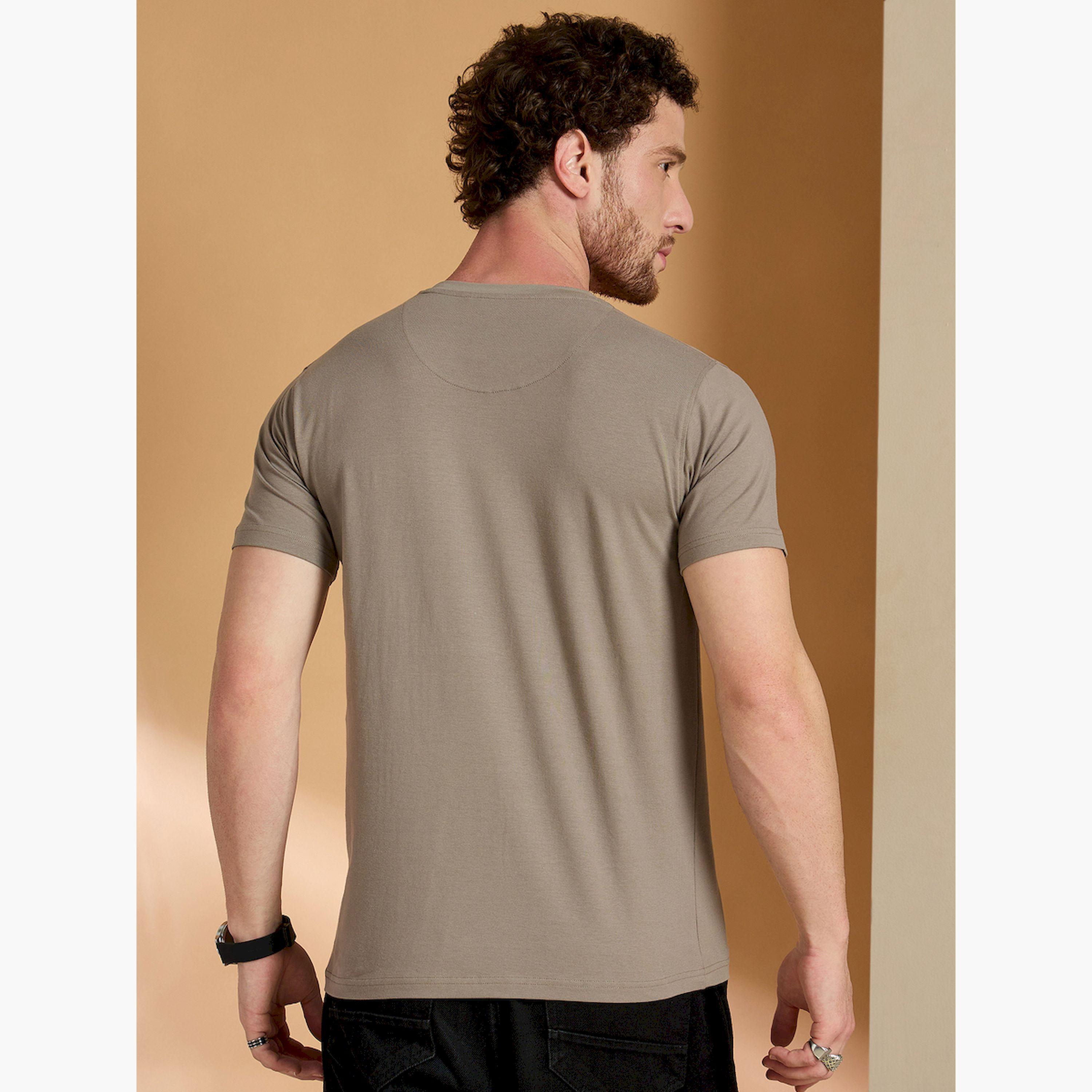 REPRISE X Styli Brown Cotton Blend Round Neck T-Shirt-men-clothing-tshirtsandpolos-tshirts-image-3