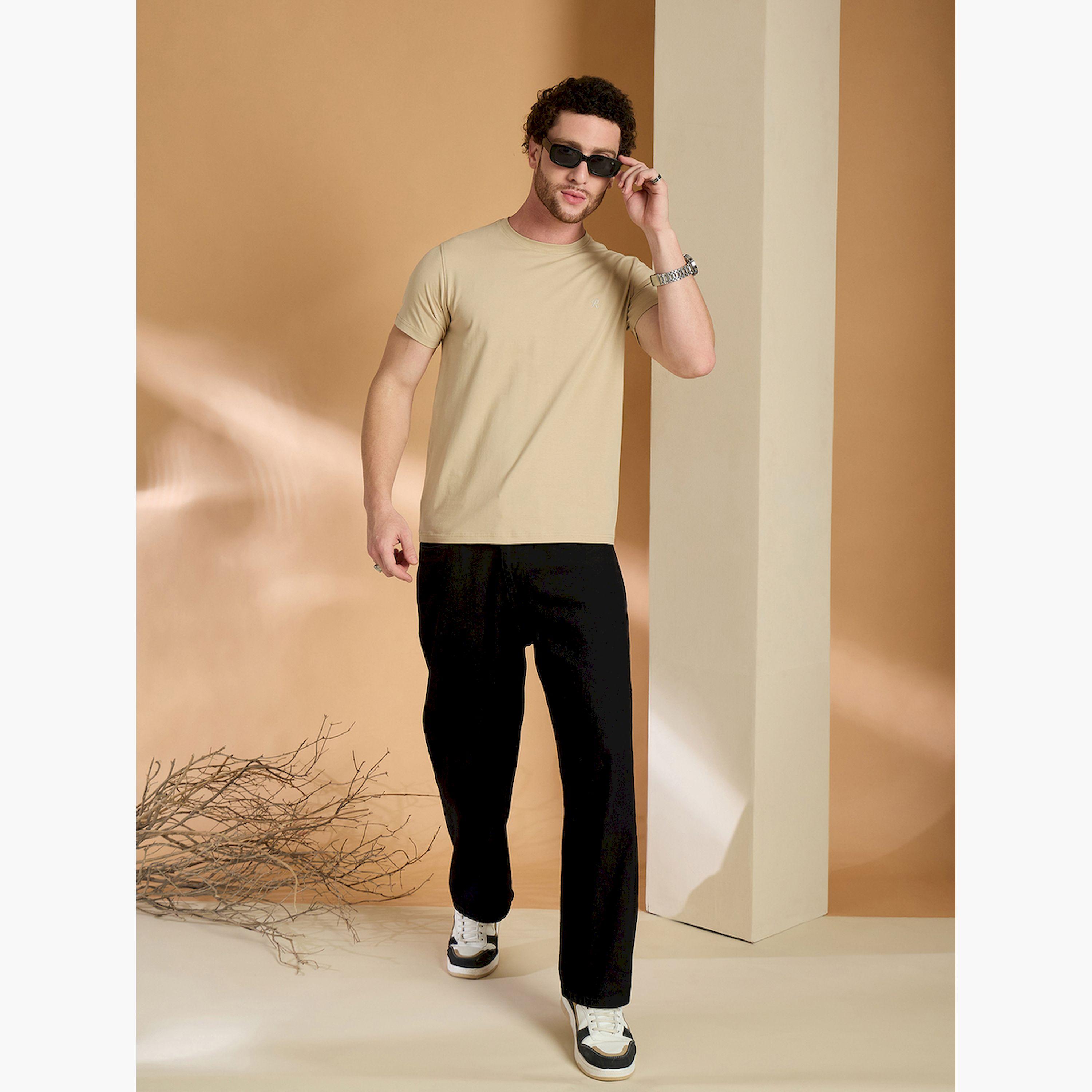 REPRISE X Styli Beige Solid Slim Fit T-Shirt-men-clothing-tshirtsandpolos-tshirts-image-2