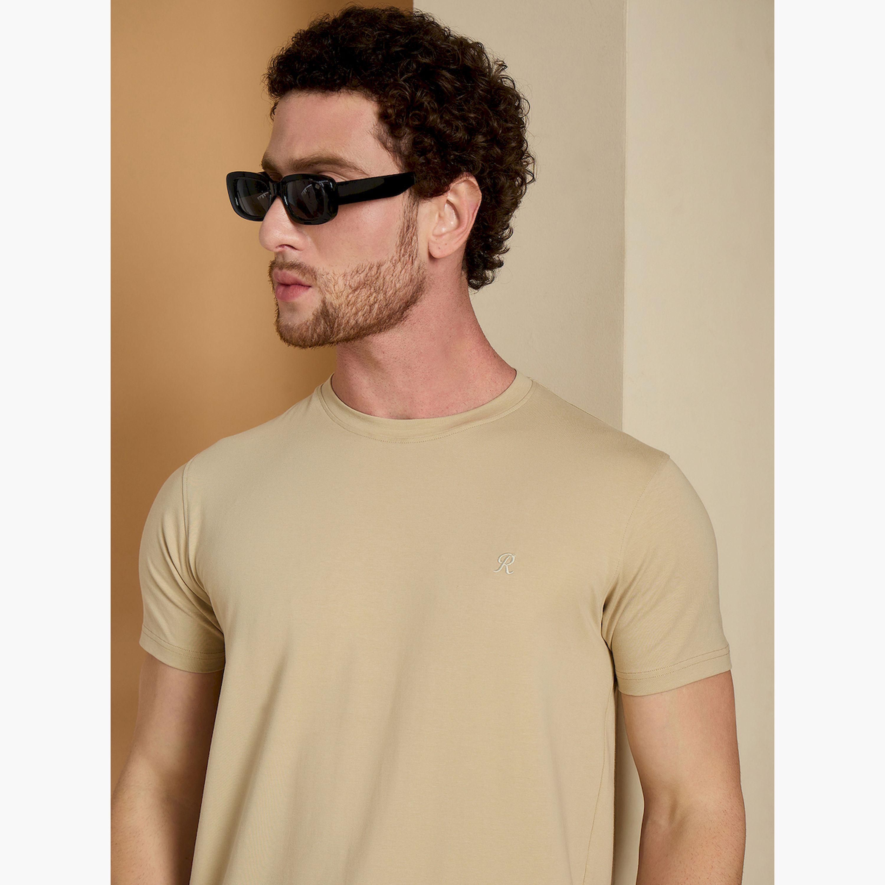 REPRISE X Styli Beige Solid Slim Fit T-Shirt-men-clothing-tshirtsandpolos-tshirts-image-6