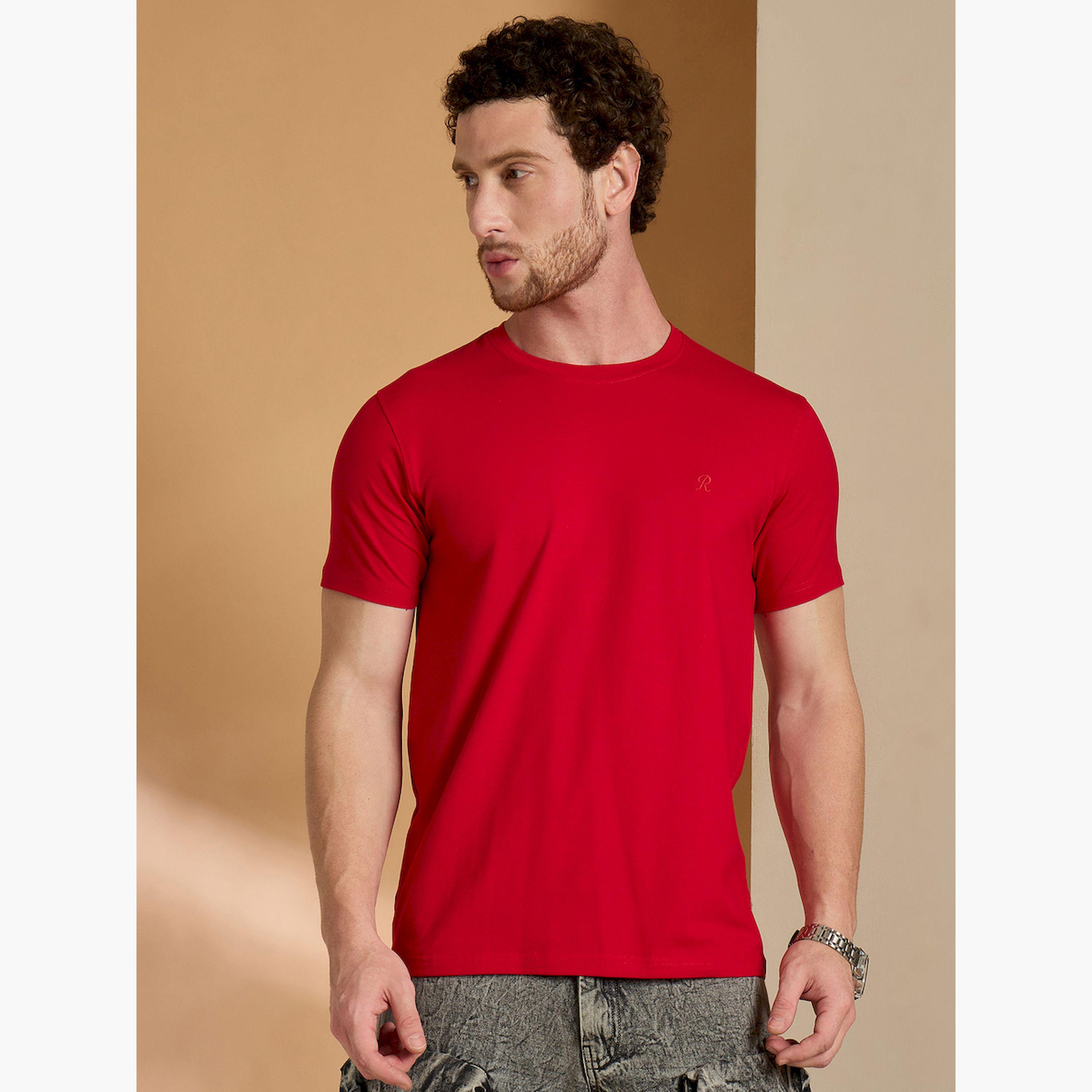 تيشيرت أحمر سادة بقصة ضيقة-men-clothing-tshirtsandpolos-tshirts-image-1