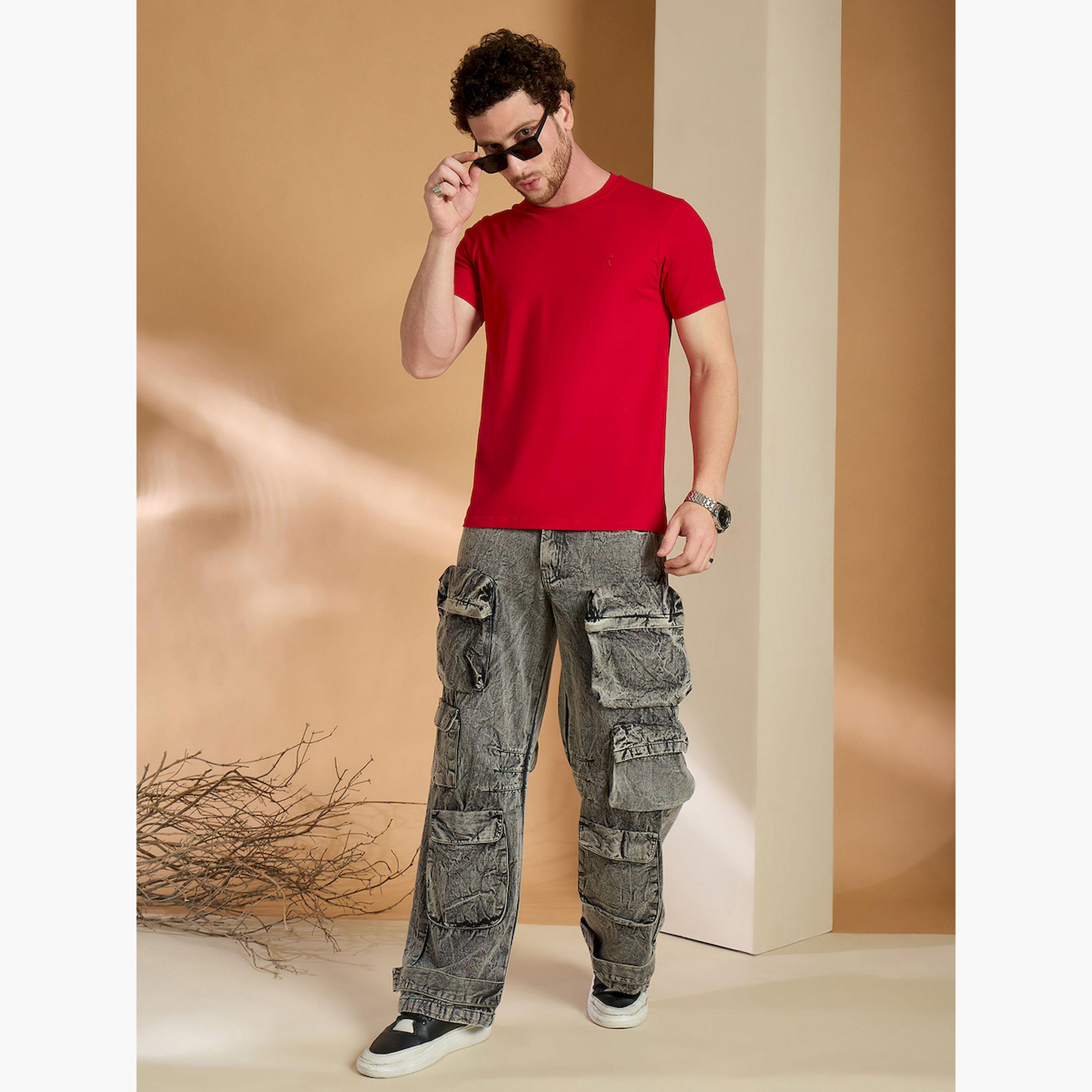 REPRISE X Styli Red Solid Slim Fit T-Shirt-men-clothing-tshirtsandpolos-tshirts-image-2