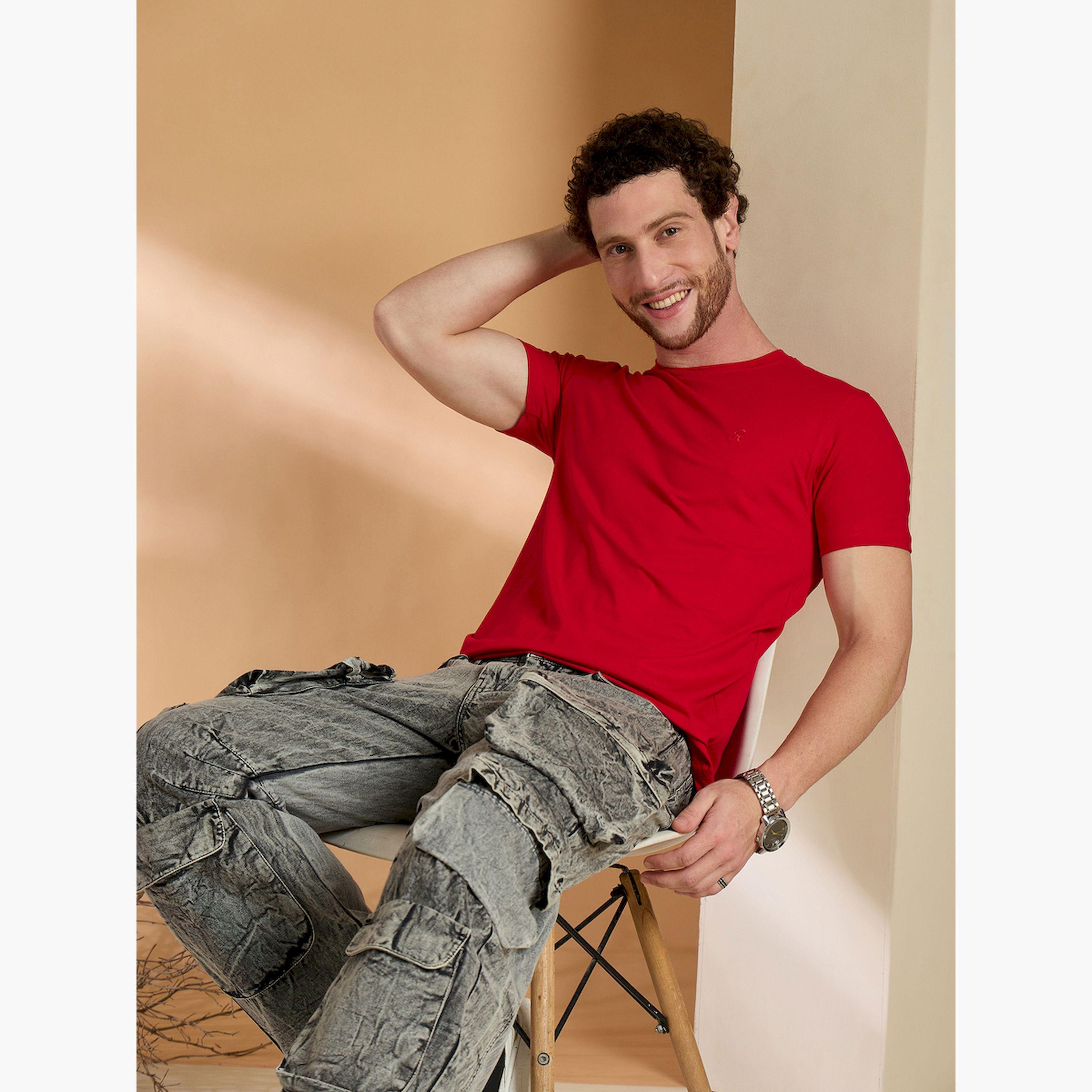 REPRISE X Styli Red Solid Slim Fit T-Shirt-men-clothing-tshirtsandpolos-tshirts-image-5