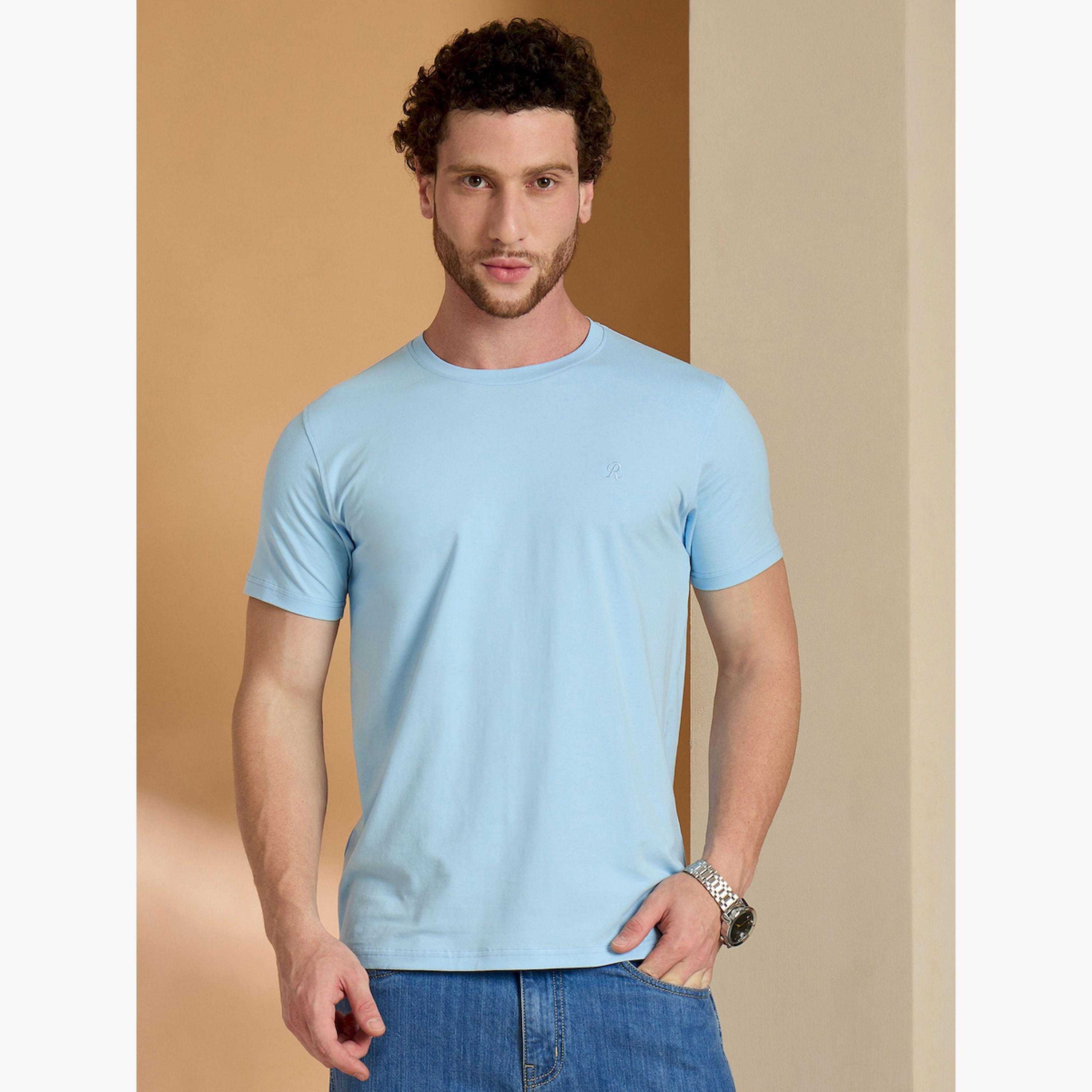 REPRISE X Styli Sky Blue Solid Slim Fit T-Shirt-men-clothing-tshirtsandpolos-tshirts-image-1
