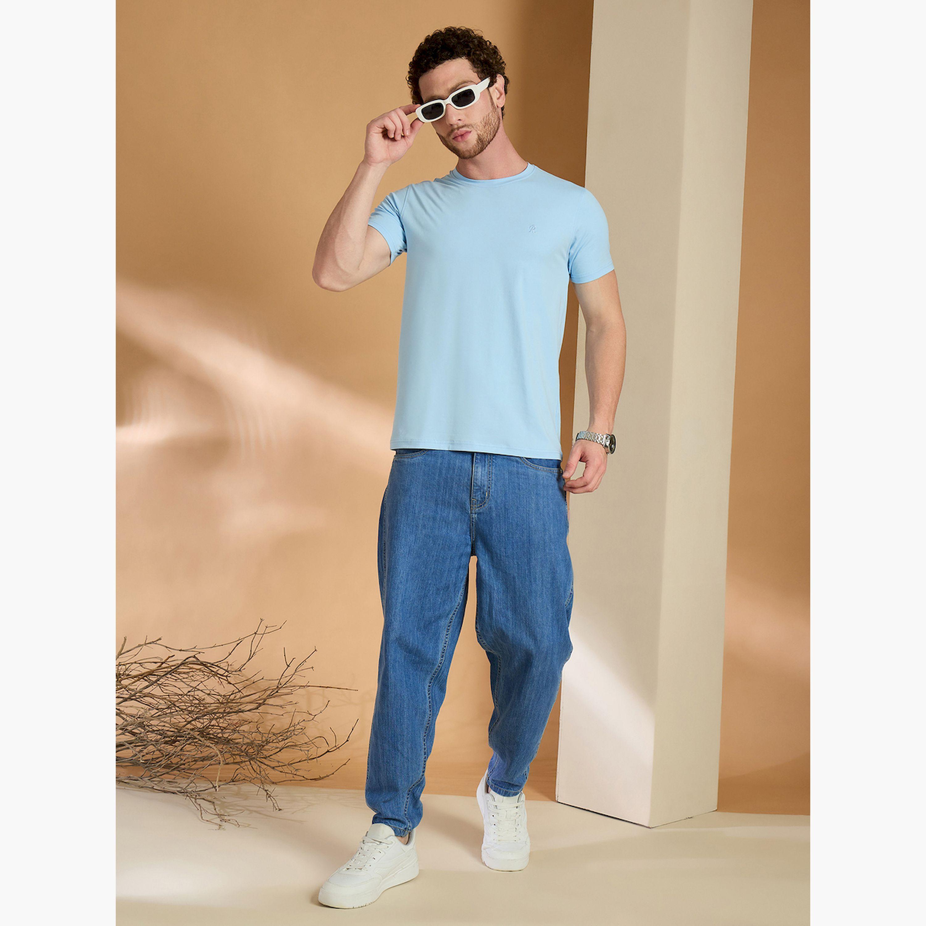 REPRISE X Styli Sky Blue Solid Slim Fit T-Shirt-men-clothing-tshirtsandpolos-tshirts-image-2