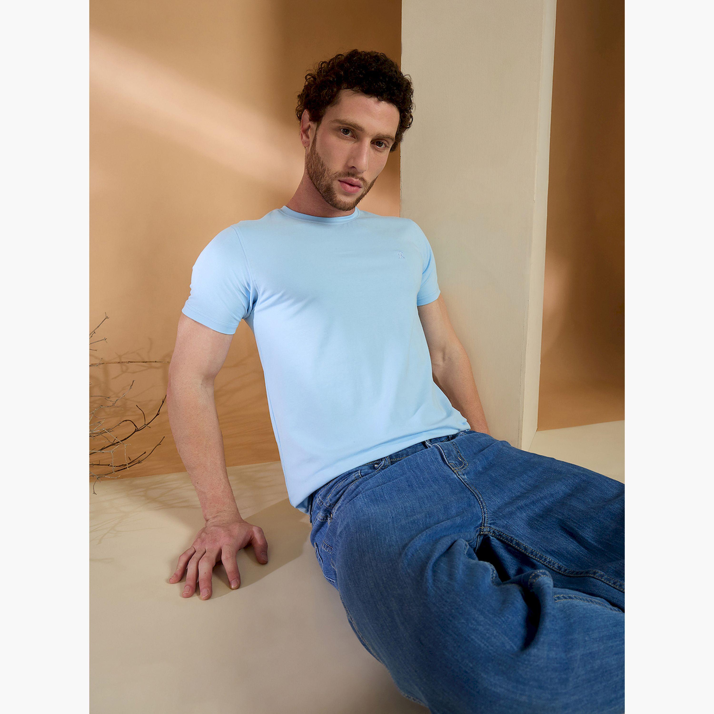 REPRISE X Styli Sky Blue Solid Slim Fit T-Shirt-men-clothing-tshirtsandpolos-tshirts-image-6