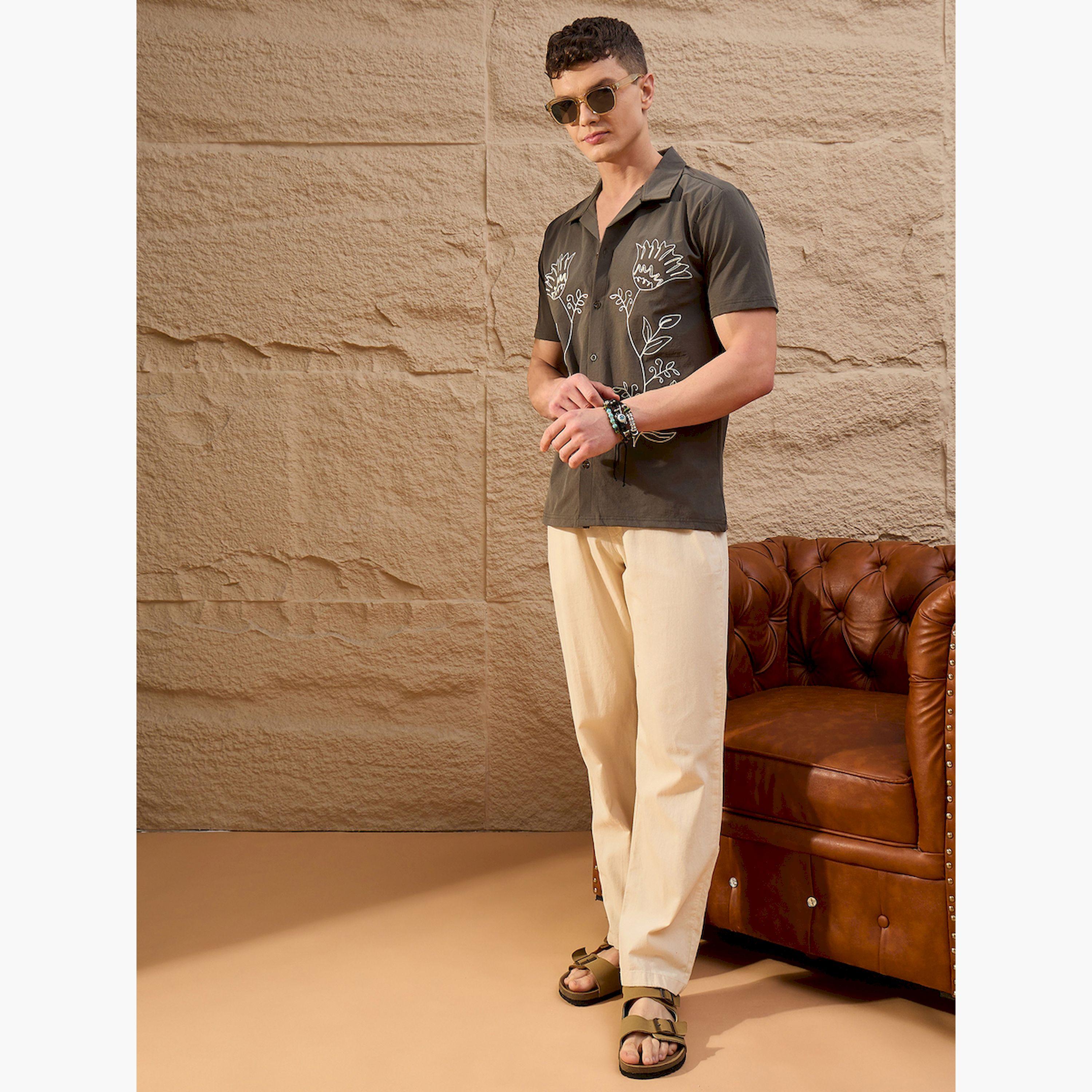 REPRISE X Styli Grey Embroidered Pattern Casual Shirt-men-clothing-shirts-image-2