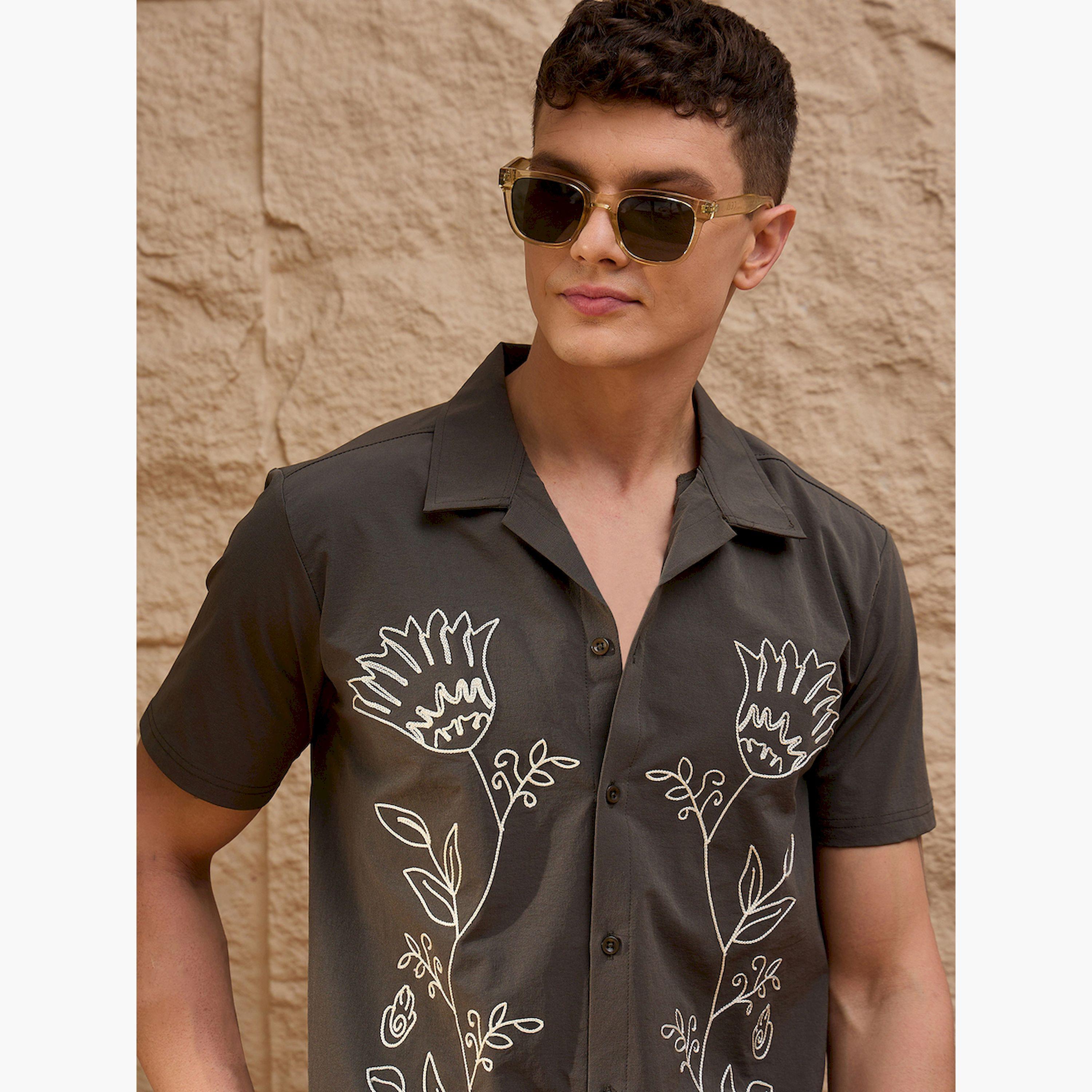 REPRISE X Styli Grey Embroidered Pattern Casual Shirt-men-clothing-shirts-image-5