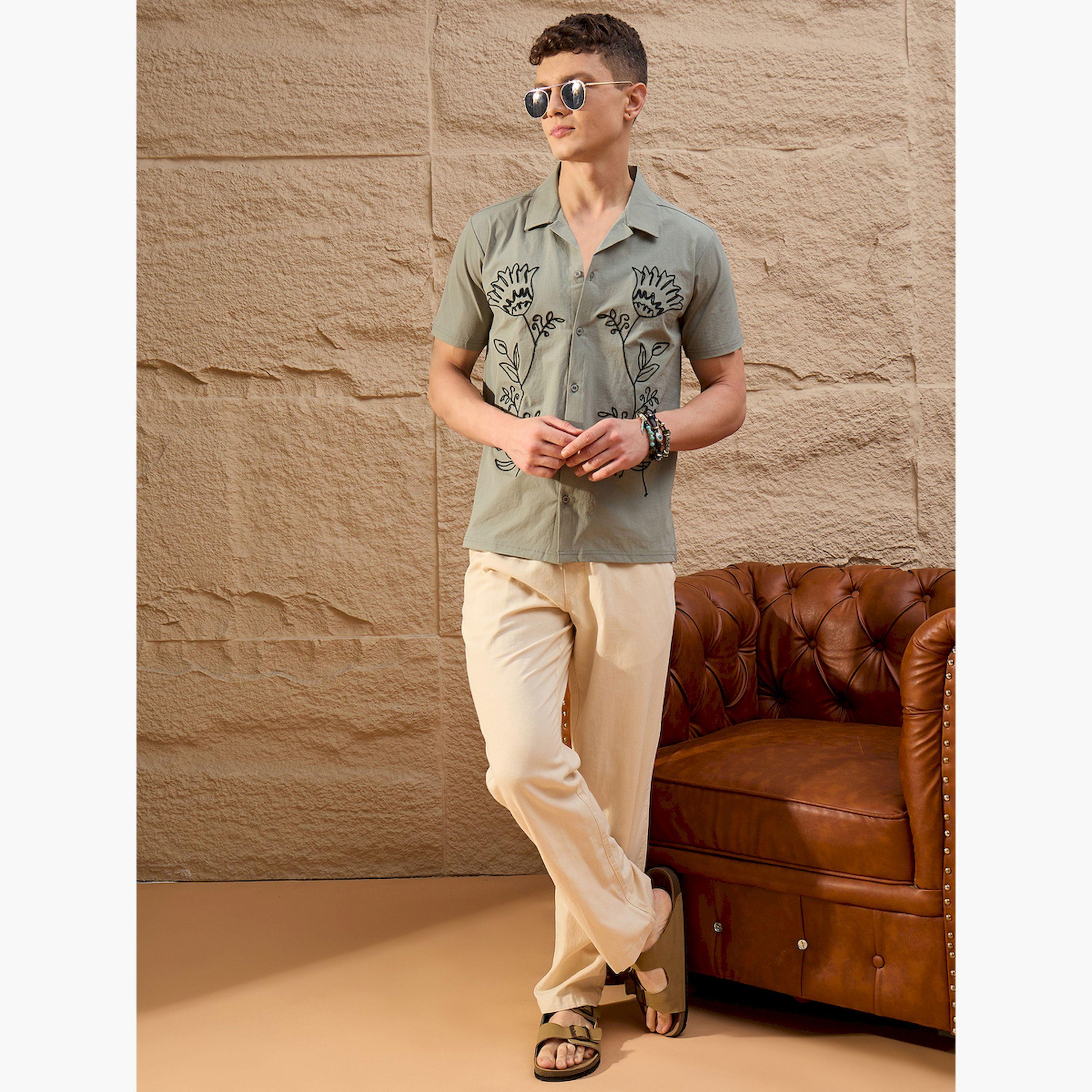REPRISE X Styli Sage Green Embroidered Pattern Casual Shirt-men-clothing-shirts-image-2