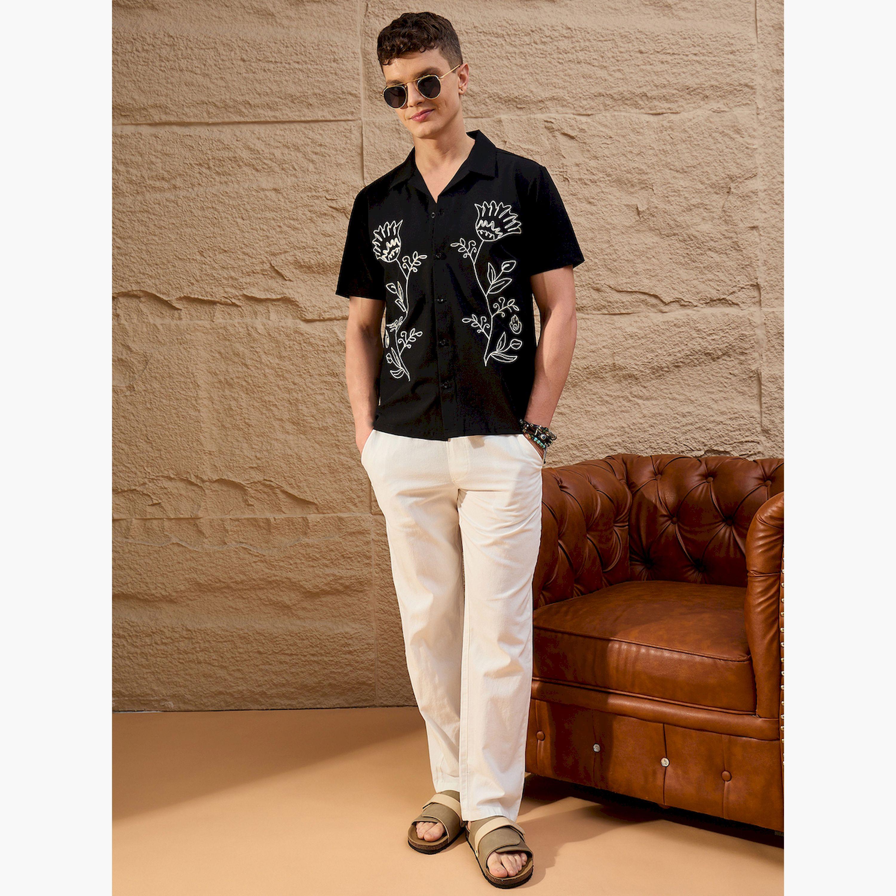 REPRISE X Styli Black Embroidered Pattern Casual Shirt-men-clothing-shirts-image-2