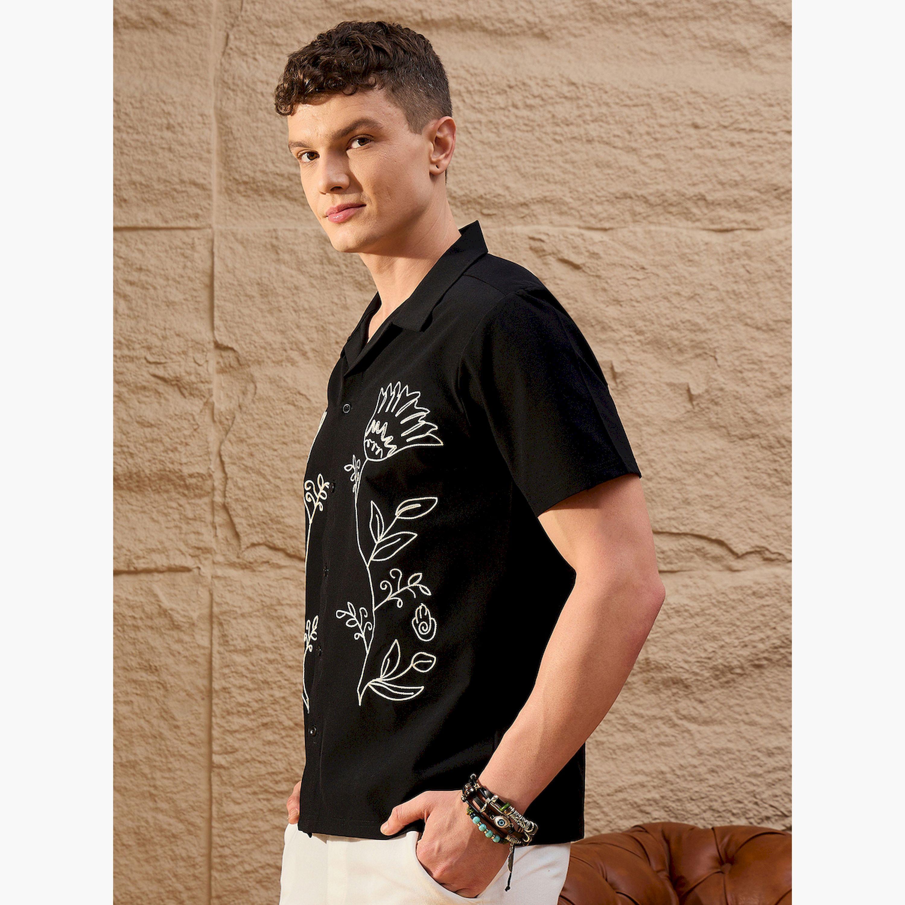 REPRISE X Styli Black Embroidered Pattern Casual Shirt-men-clothing-shirts-image-5