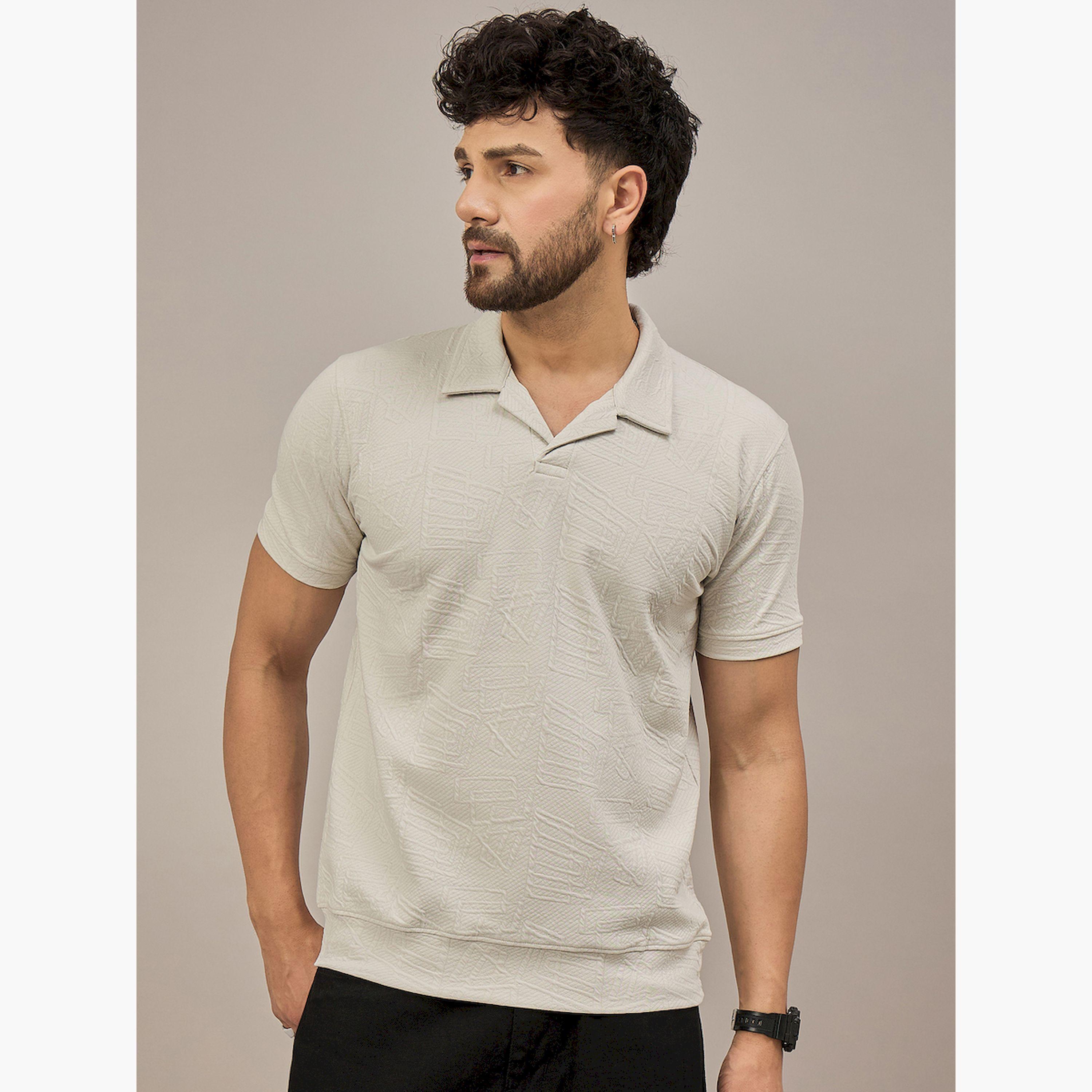 قميص بولو رمادي فاتح بأكمام قصيرة وبارز الملمس-men-clothing-tshirtsandpolos-polos-image-1