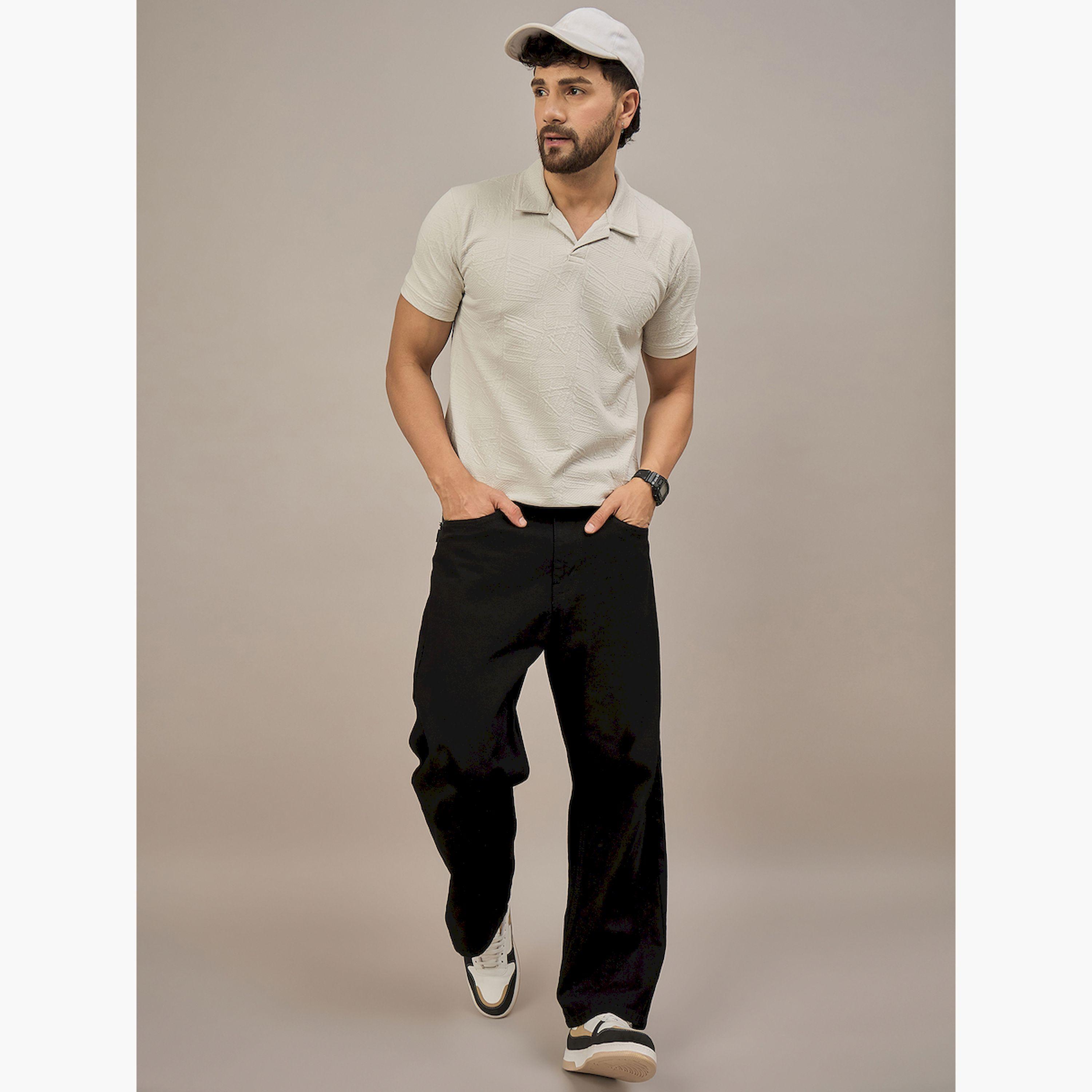 قميص بولو رمادي فاتح بأكمام قصيرة وبارز الملمس-men-clothing-tshirtsandpolos-polos-image-2
