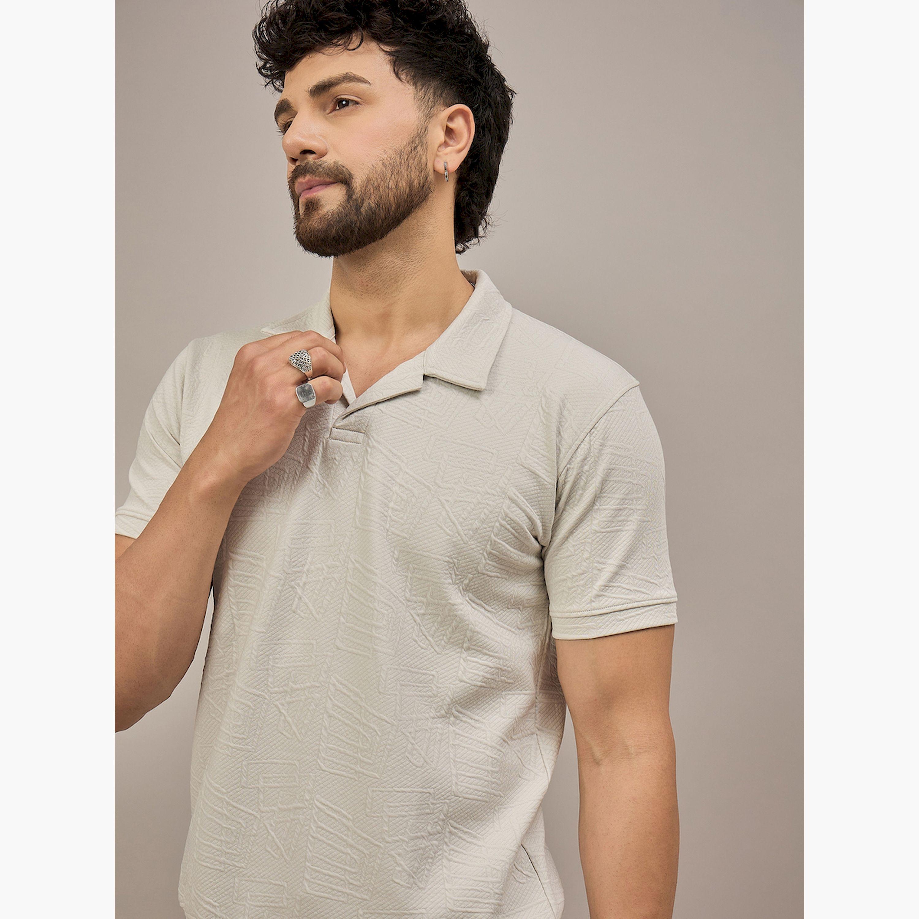 قميص بولو رمادي فاتح بأكمام قصيرة وبارز الملمس-men-clothing-tshirtsandpolos-polos-image-3