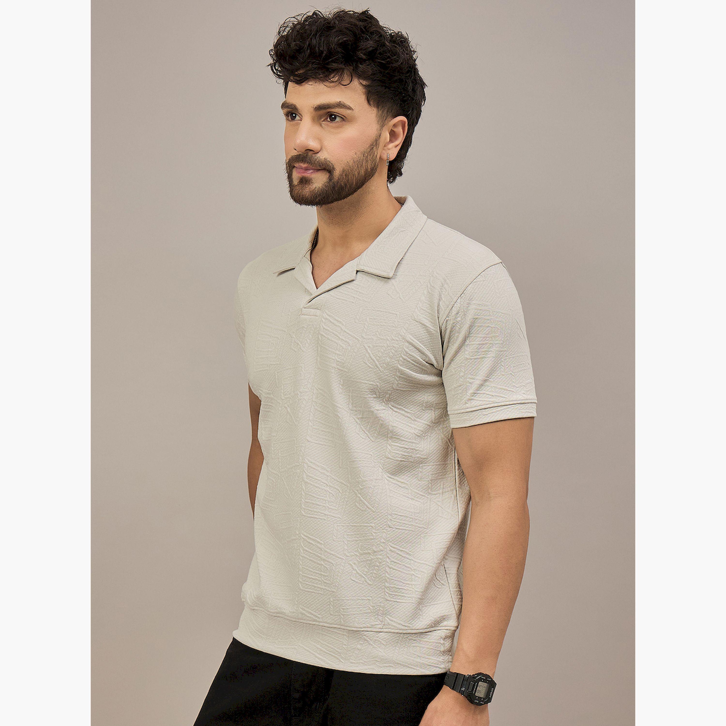 REPRISE X Styli Light Grey Short Sleeves Textured Polo-men-clothing-tshirtsandpolos-polos-image-4