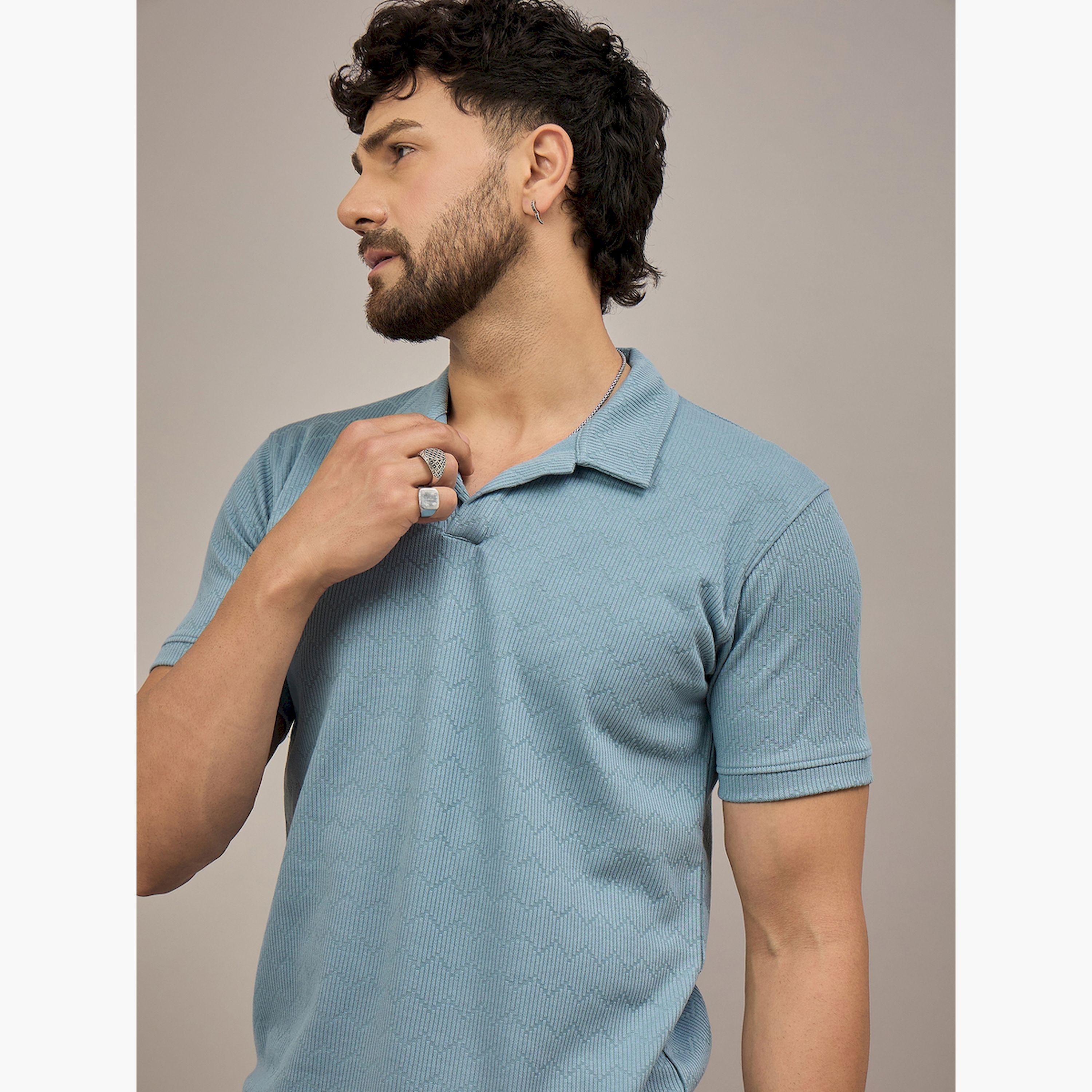 REPRISE X Styli Blue Short Sleeves Textured Polo-men-clothing-tshirtsandpolos-polos-image-3