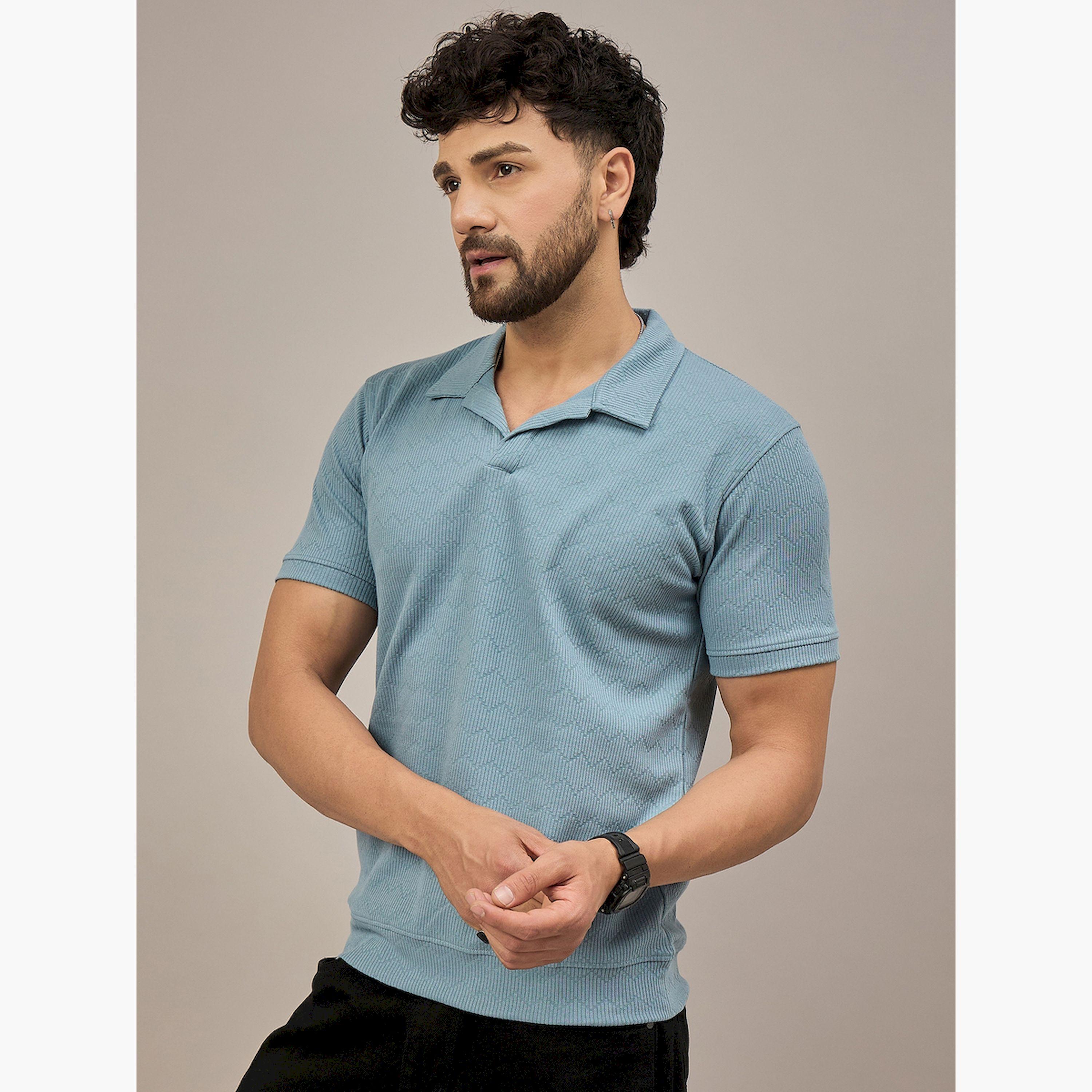 REPRISE X Styli Blue Short Sleeves Textured Polo-men-clothing-tshirtsandpolos-polos-image-4