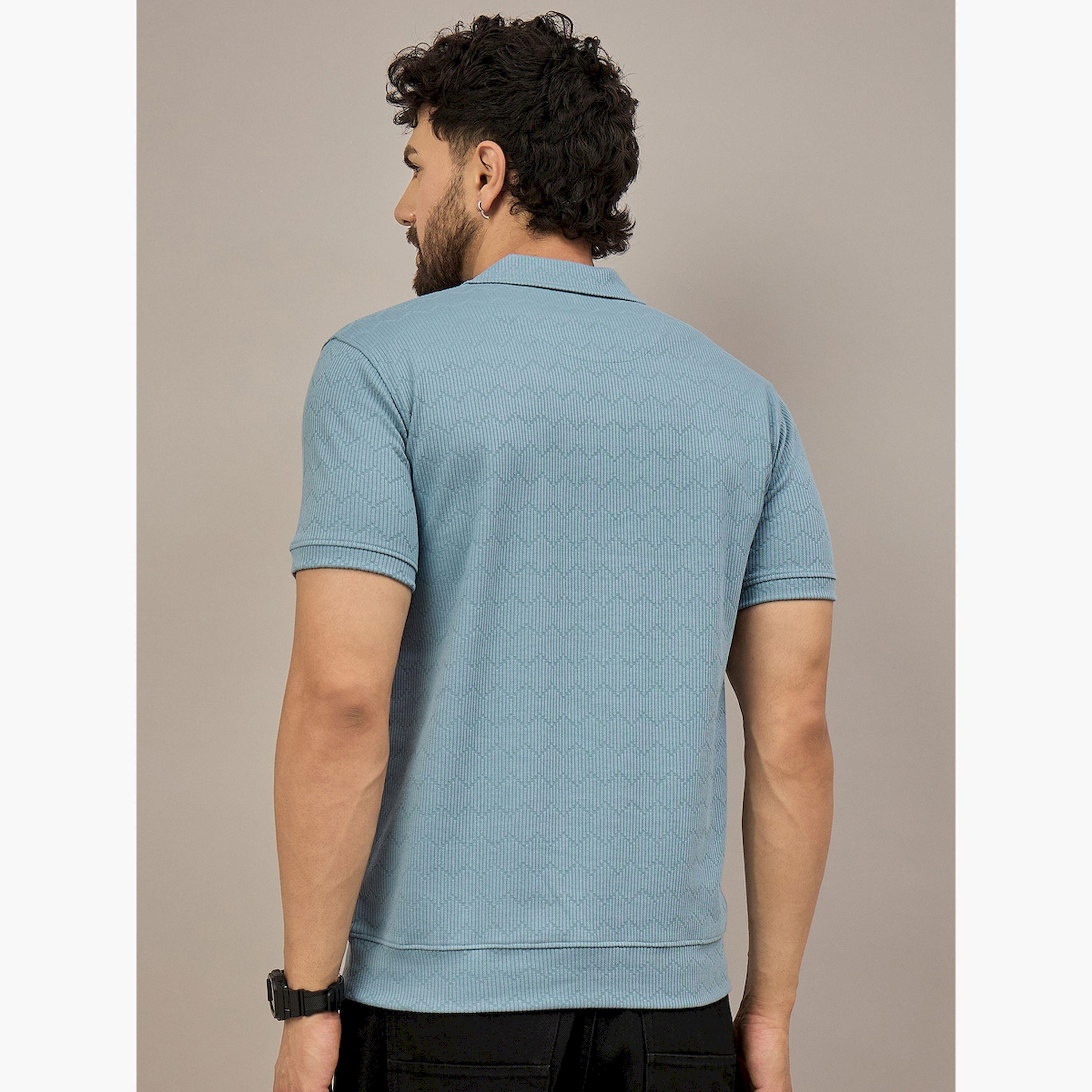 قميص بولو أزرق بأكمام قصيرة وبارز الملمس-men-clothing-tshirtsandpolos-polos-image-6