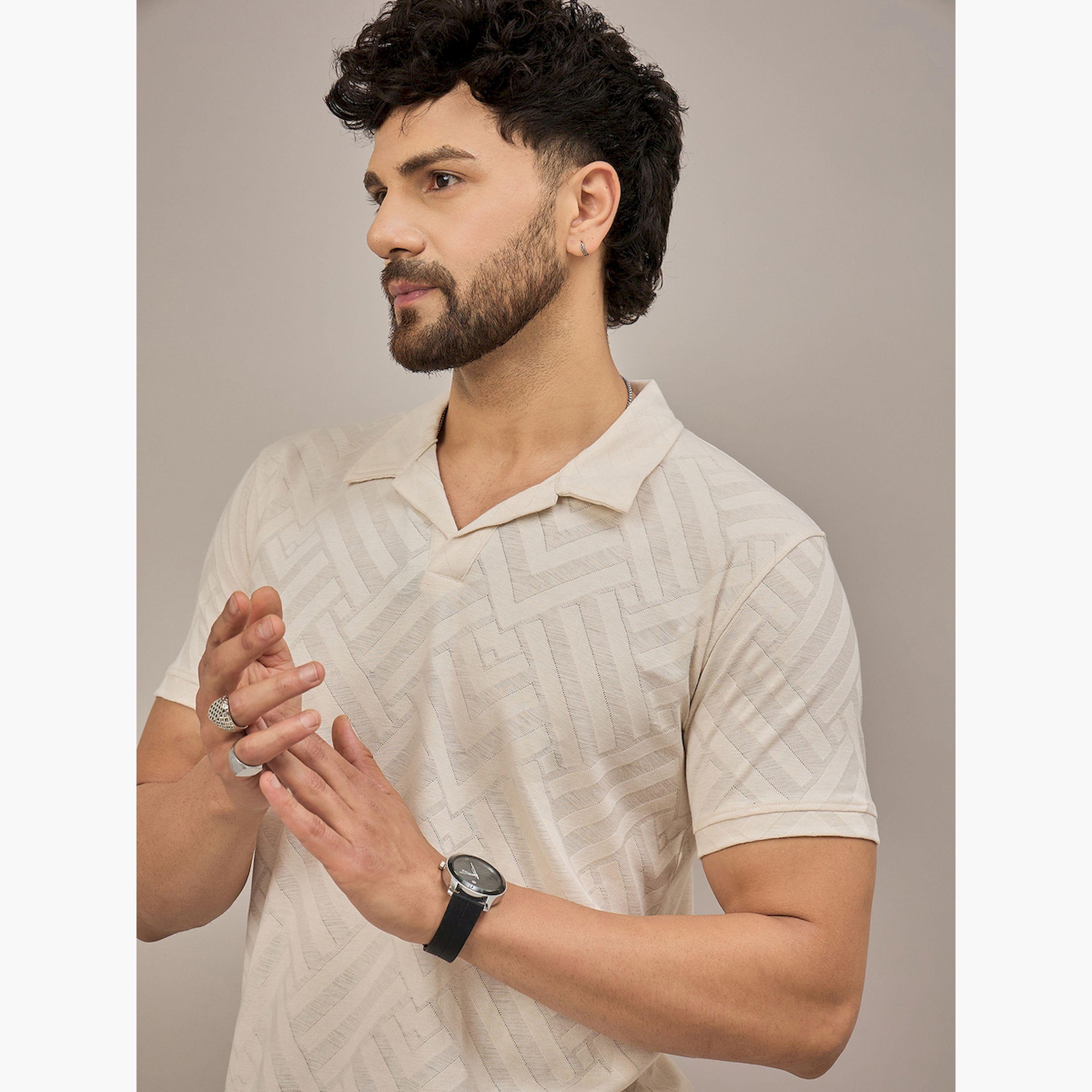 REPRISE X Styli Beige Short Sleeves Textured Polo-men-clothing-tshirtsandpolos-polos-image-3