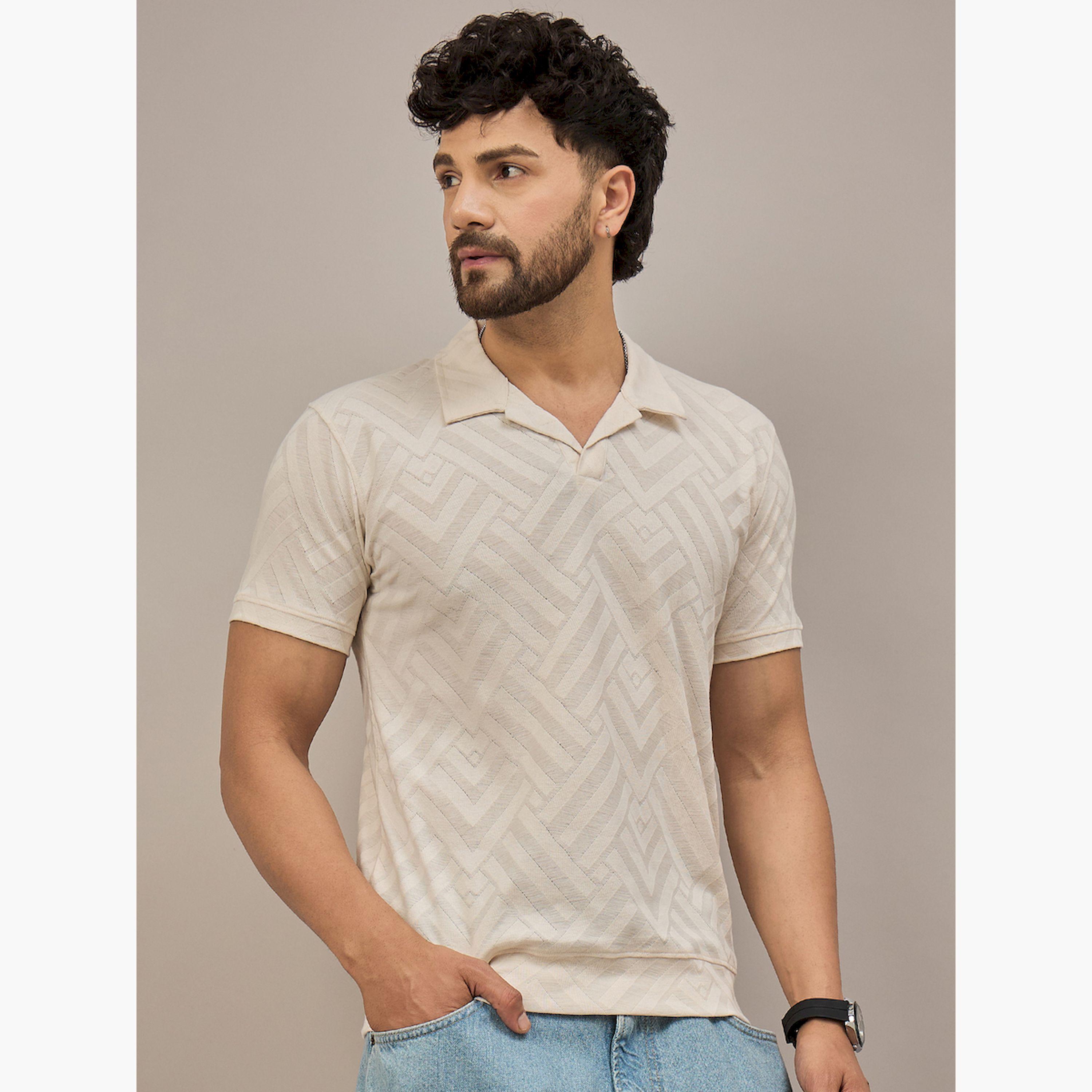 قميص بولو بيج بأكمام قصيرة وبارز الملمس-men-clothing-tshirtsandpolos-polos-image-4