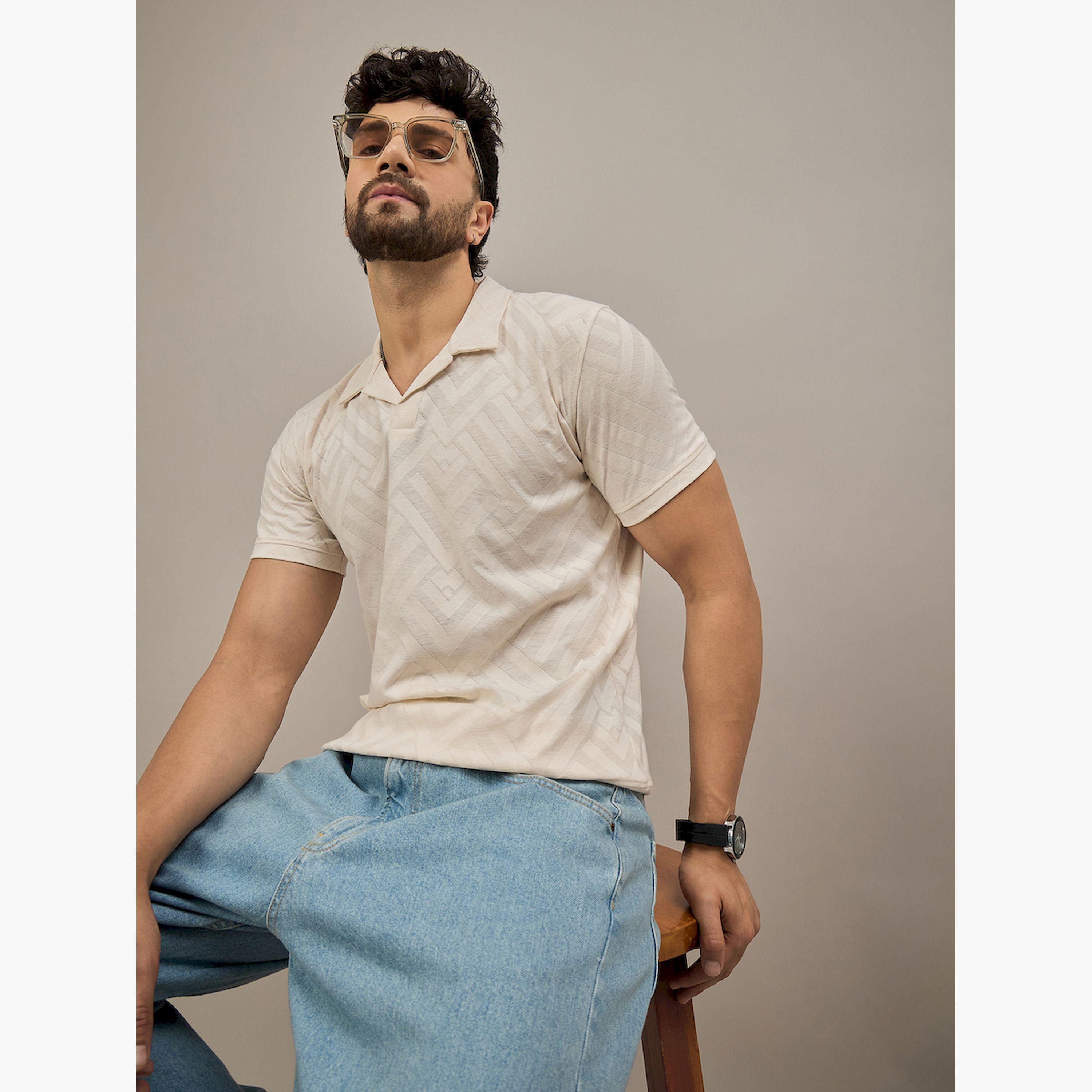 REPRISE X Styli Beige Short Sleeves Textured Polo-men-clothing-tshirtsandpolos-polos-image-5