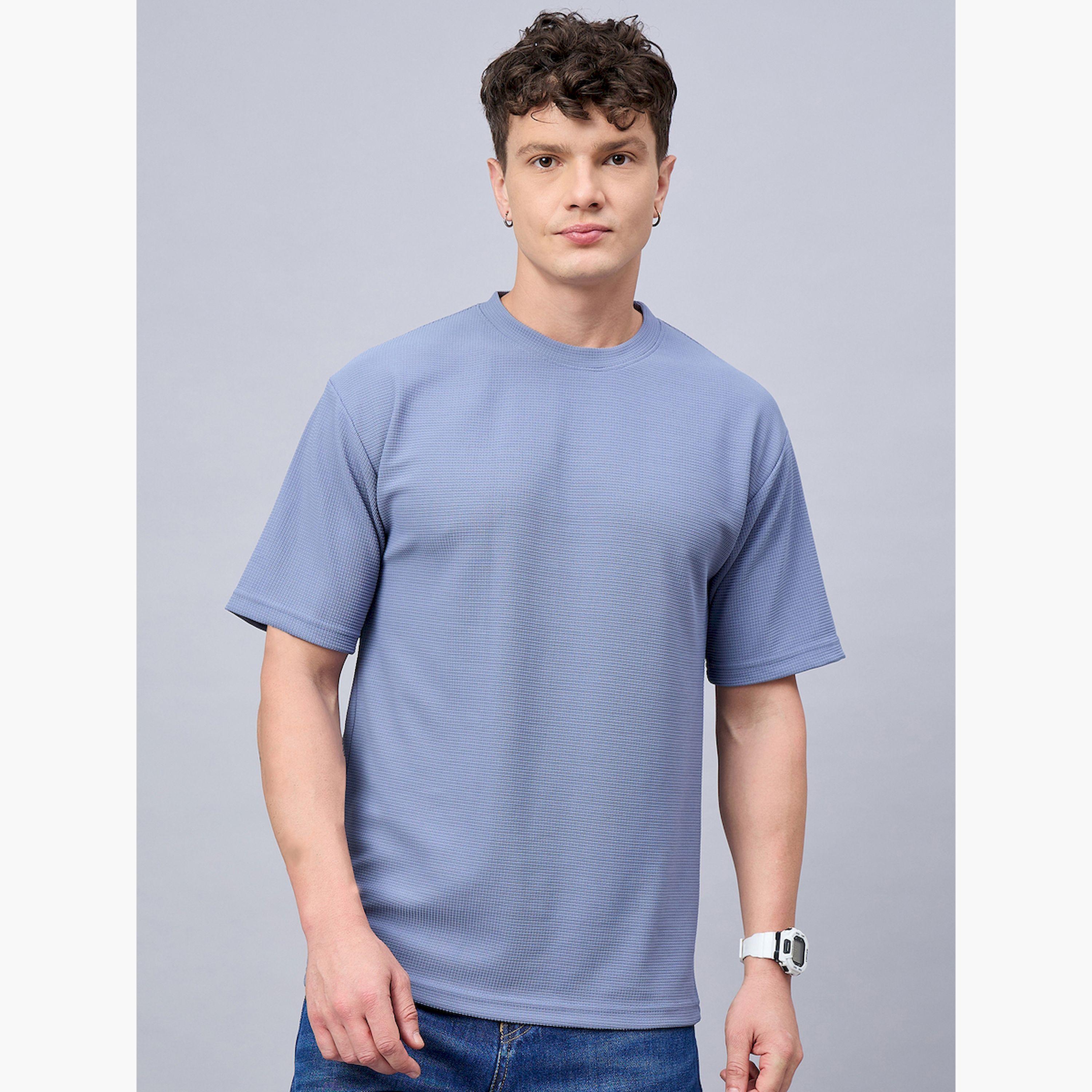 REPRISE X Styli Blue Textured Oversized T-Shirt-men-clothing-tshirtsandpolos-tshirts-image-1