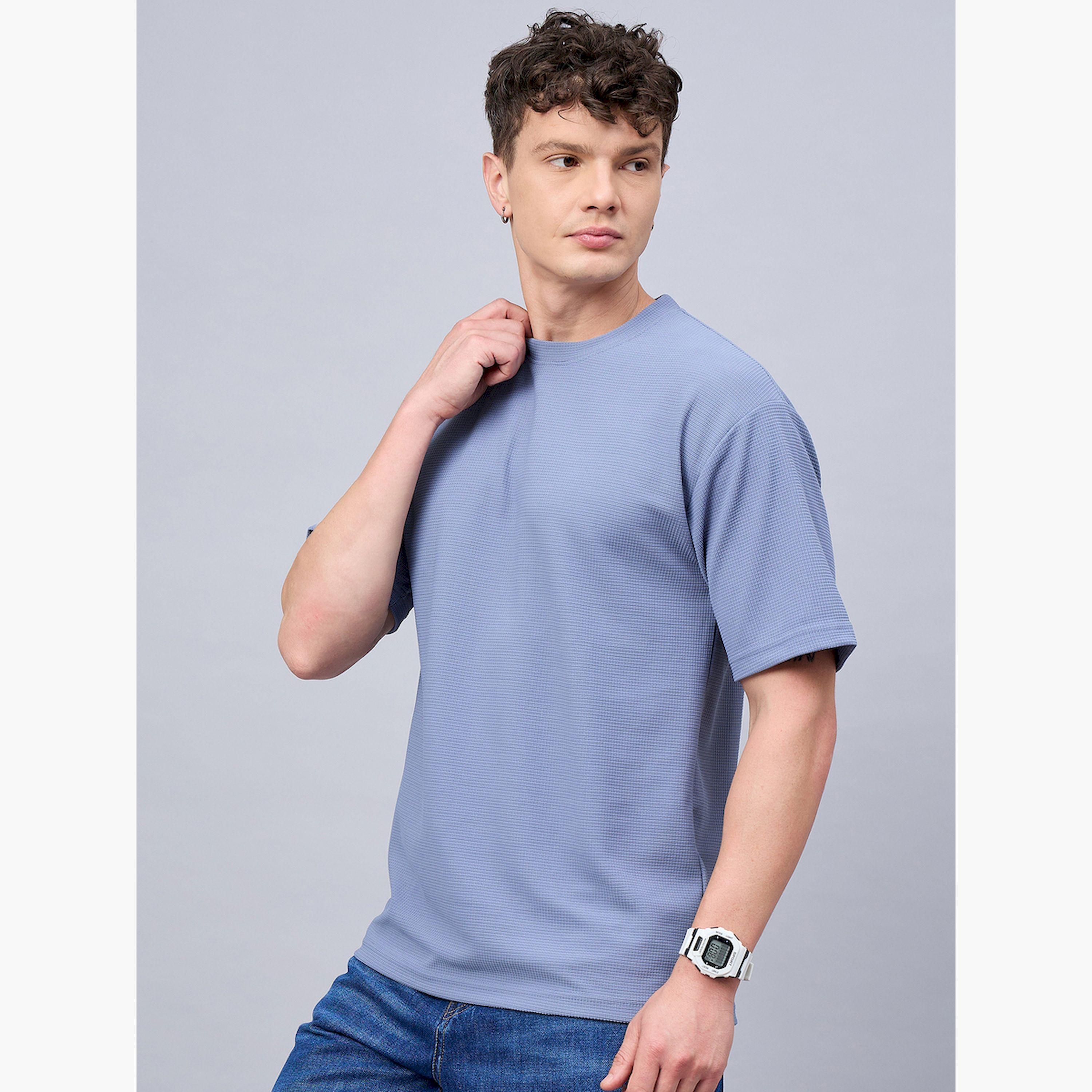 REPRISE X Styli Blue Textured Oversized T-Shirt-men-clothing-tshirtsandpolos-tshirts-image-3