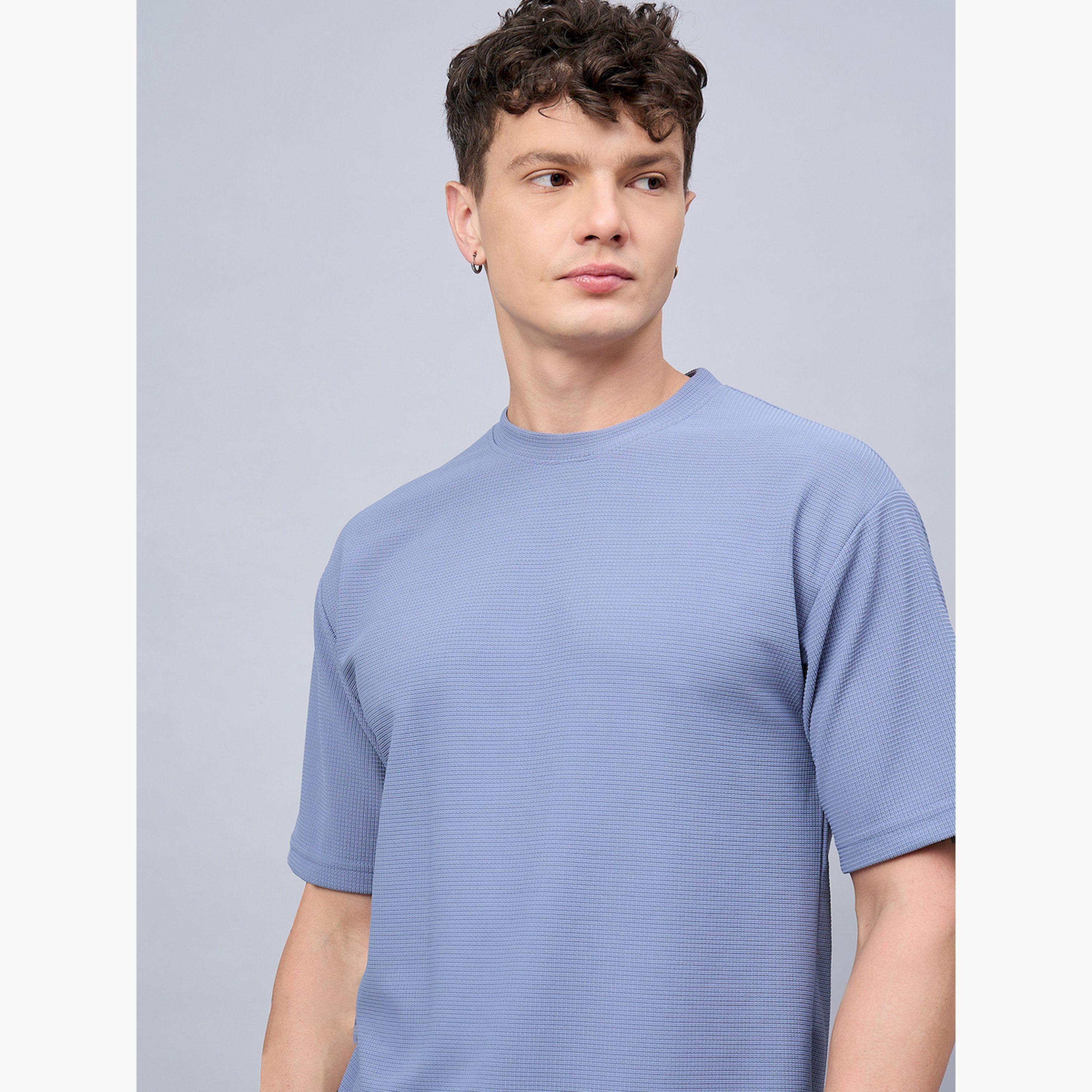 REPRISE X Styli Blue Textured Oversized T-Shirt-men-clothing-tshirtsandpolos-tshirts-image-5