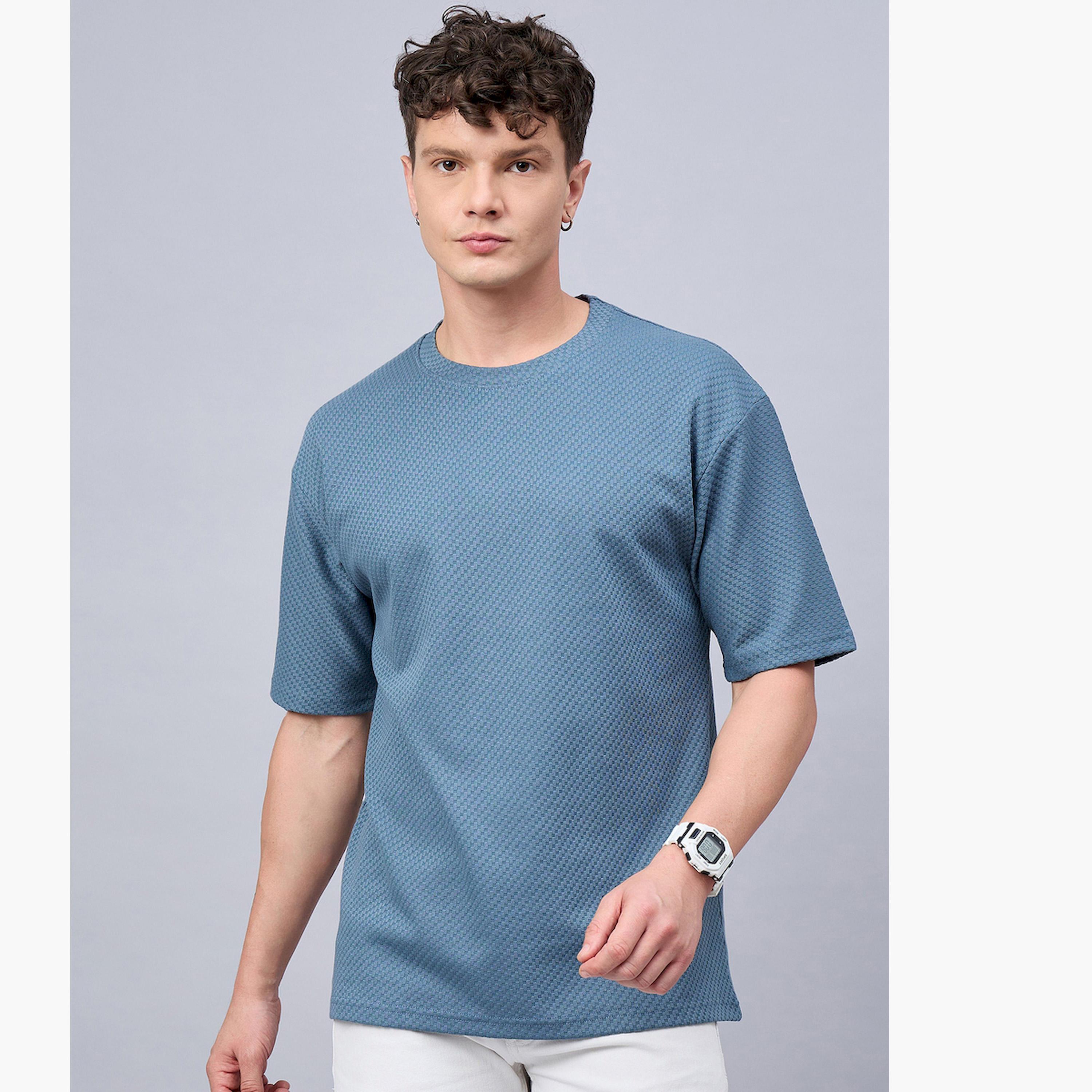 REPRISE X Styli Blue Textured Oversized T-Shirt-men-clothing-tshirtsandpolos-tshirts-image-1