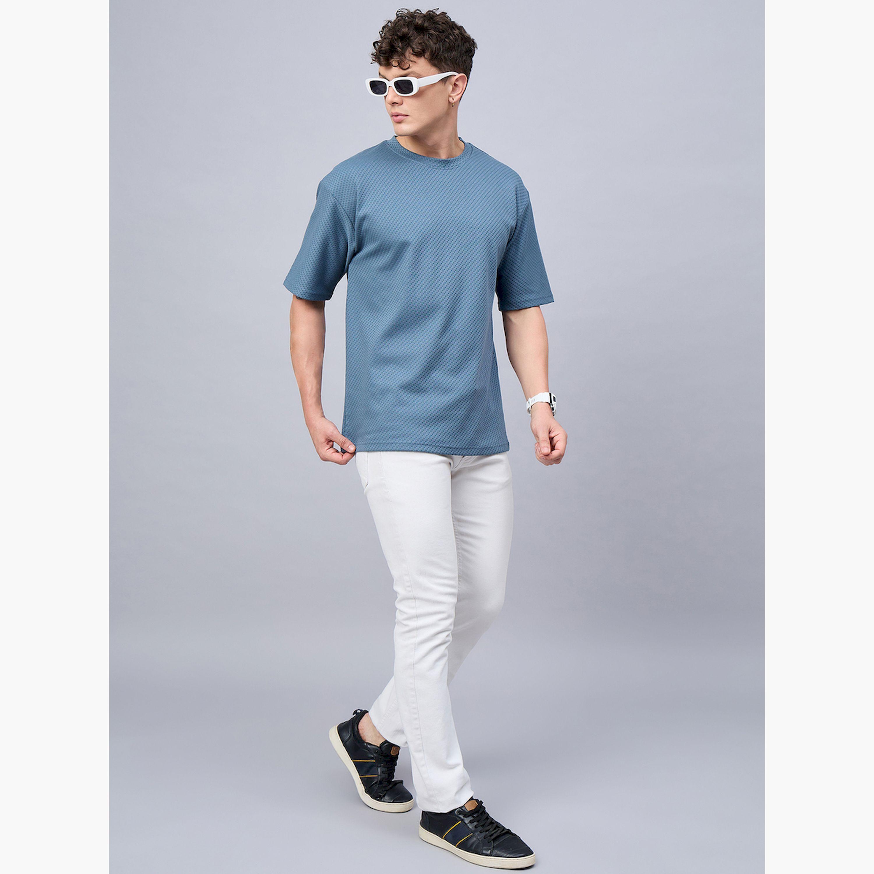 REPRISE X Styli Blue Textured Oversized T-Shirt-men-clothing-tshirtsandpolos-tshirts-image-2