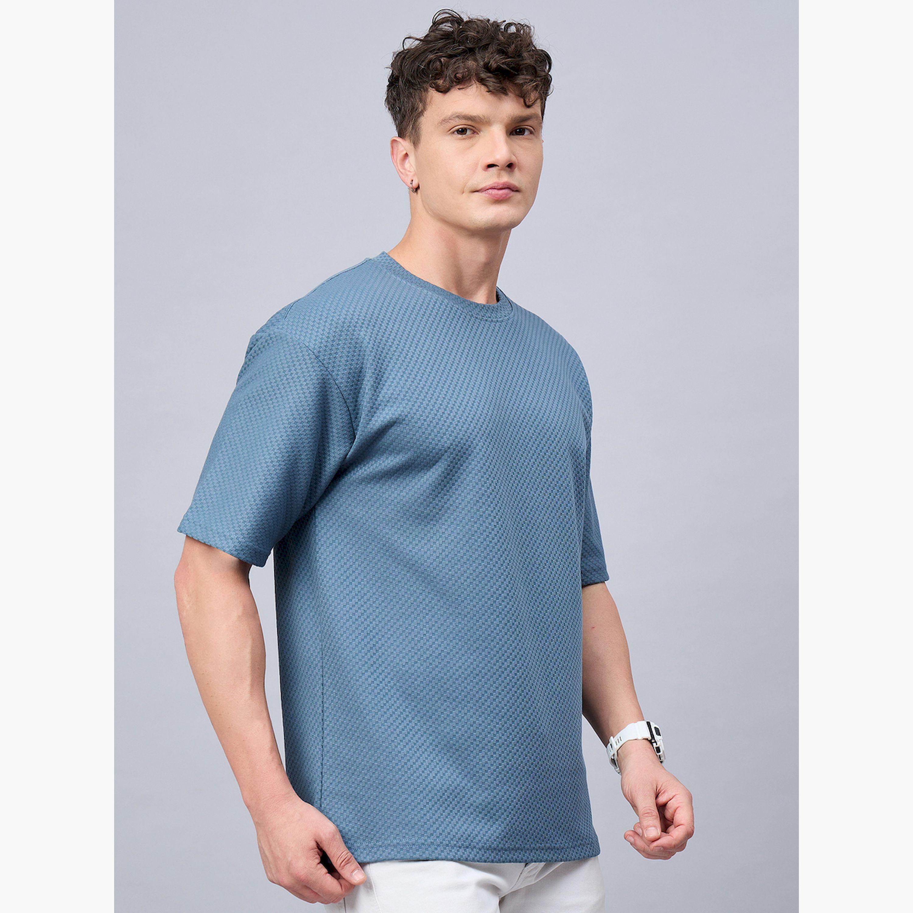 REPRISE X Styli Blue Textured Oversized T-Shirt-men-clothing-tshirtsandpolos-tshirts-image-4