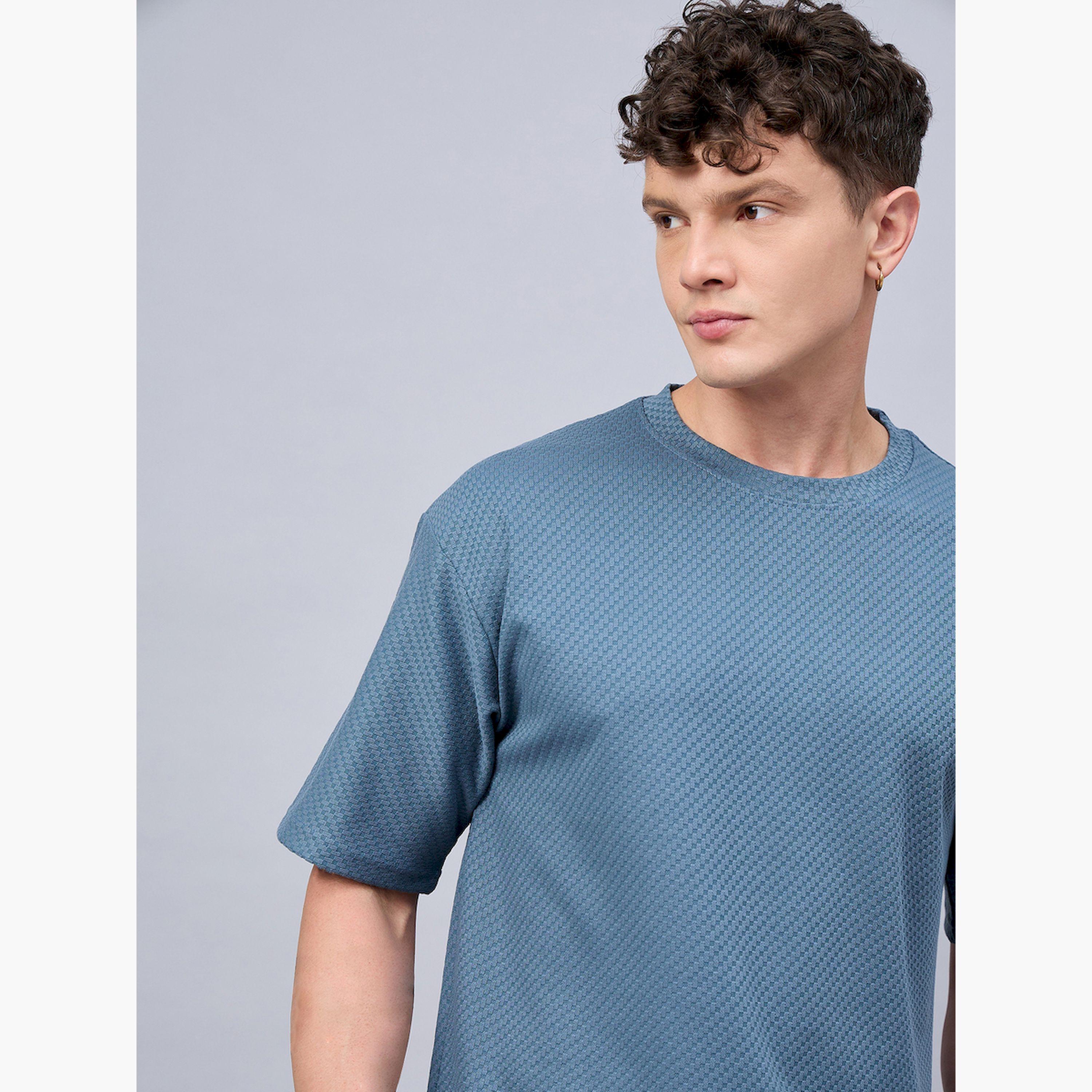 REPRISE X Styli Blue Textured Oversized T-Shirt-men-clothing-tshirtsandpolos-tshirts-image-5