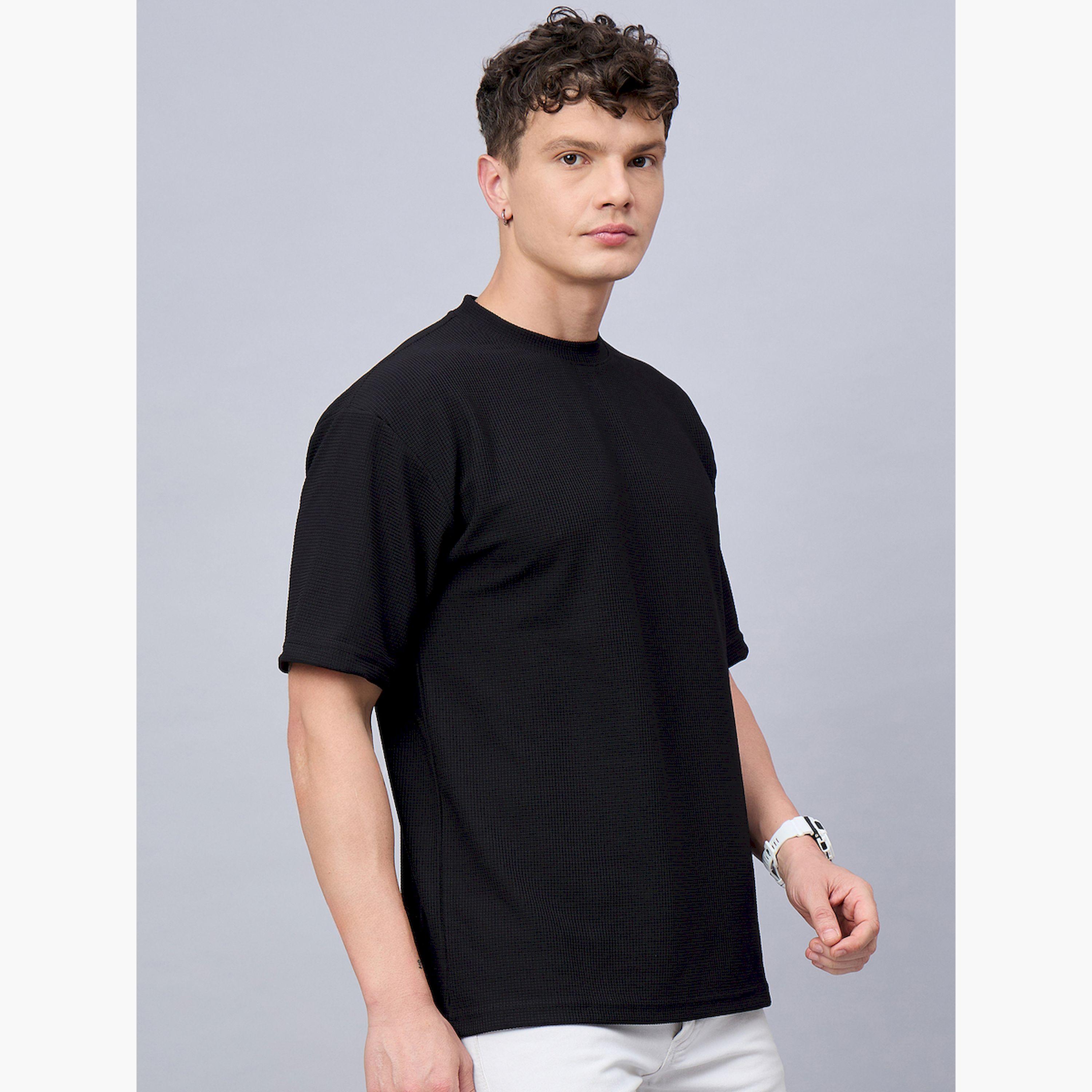 REPRISE X Styli Black Textured Oversized T-Shirt-men-clothing-tshirtsandpolos-tshirts-image-3