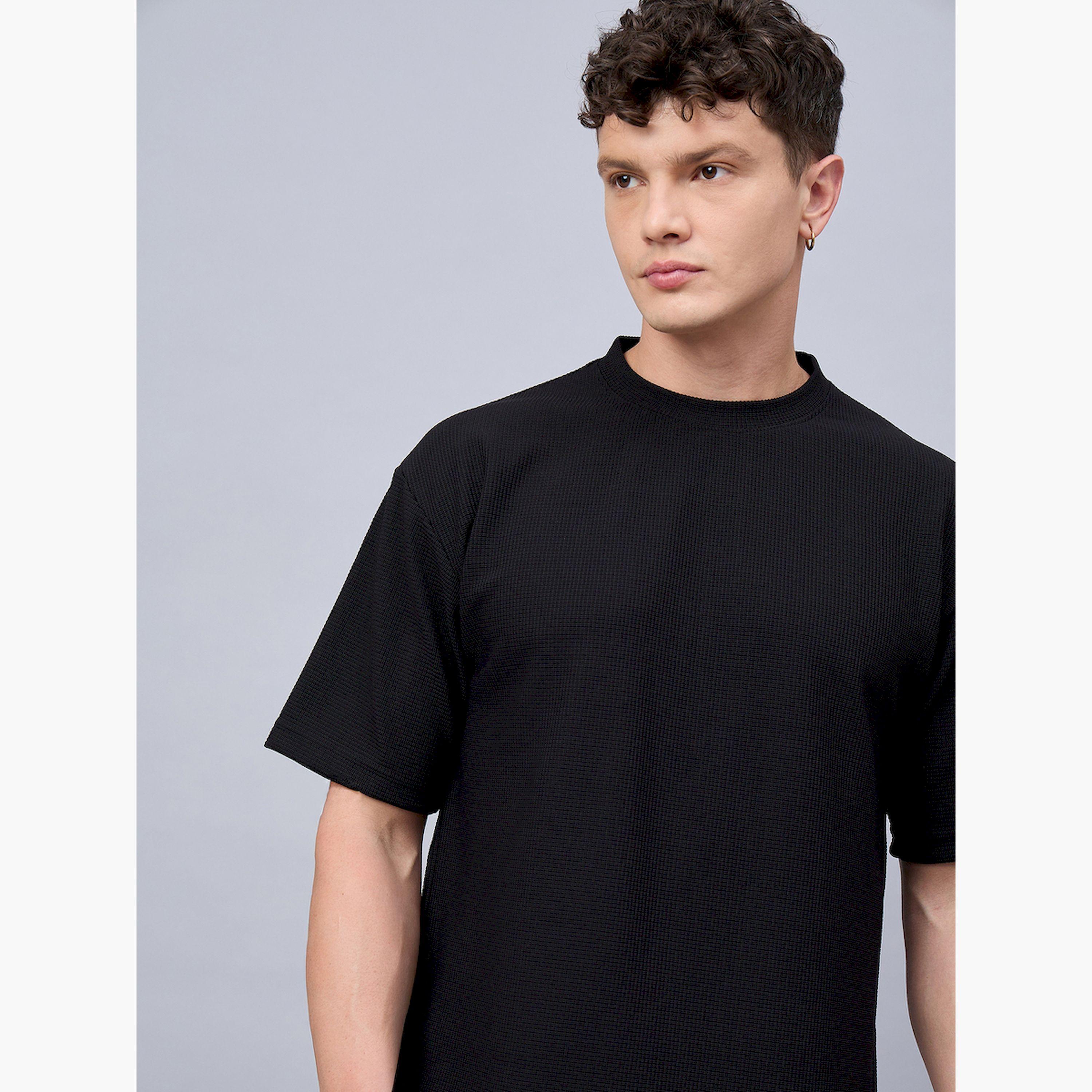 REPRISE X Styli Black Textured Oversized T-Shirt-men-clothing-tshirtsandpolos-tshirts-image-4