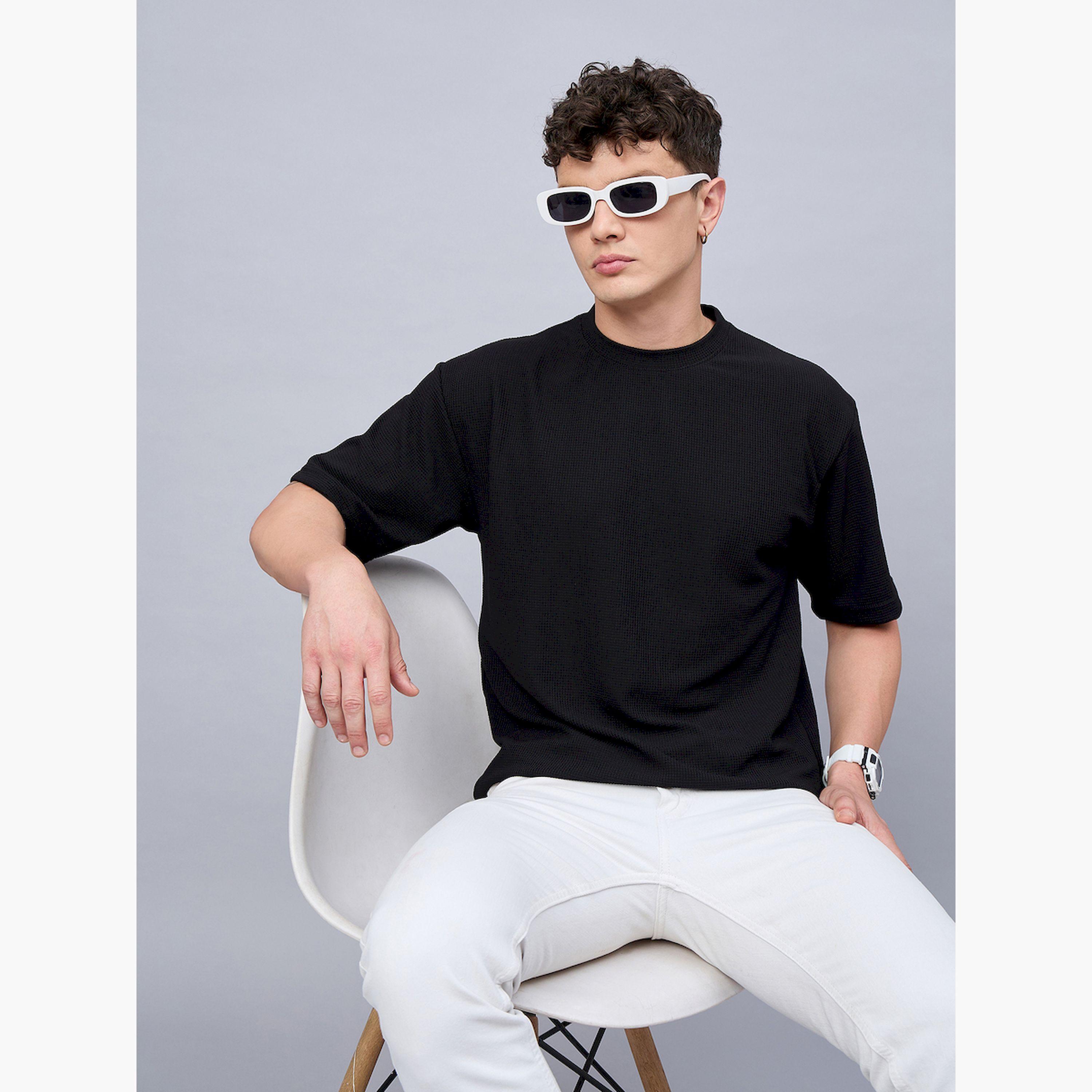 REPRISE X Styli Black Textured Oversized T-Shirt-men-clothing-tshirtsandpolos-tshirts-image-6