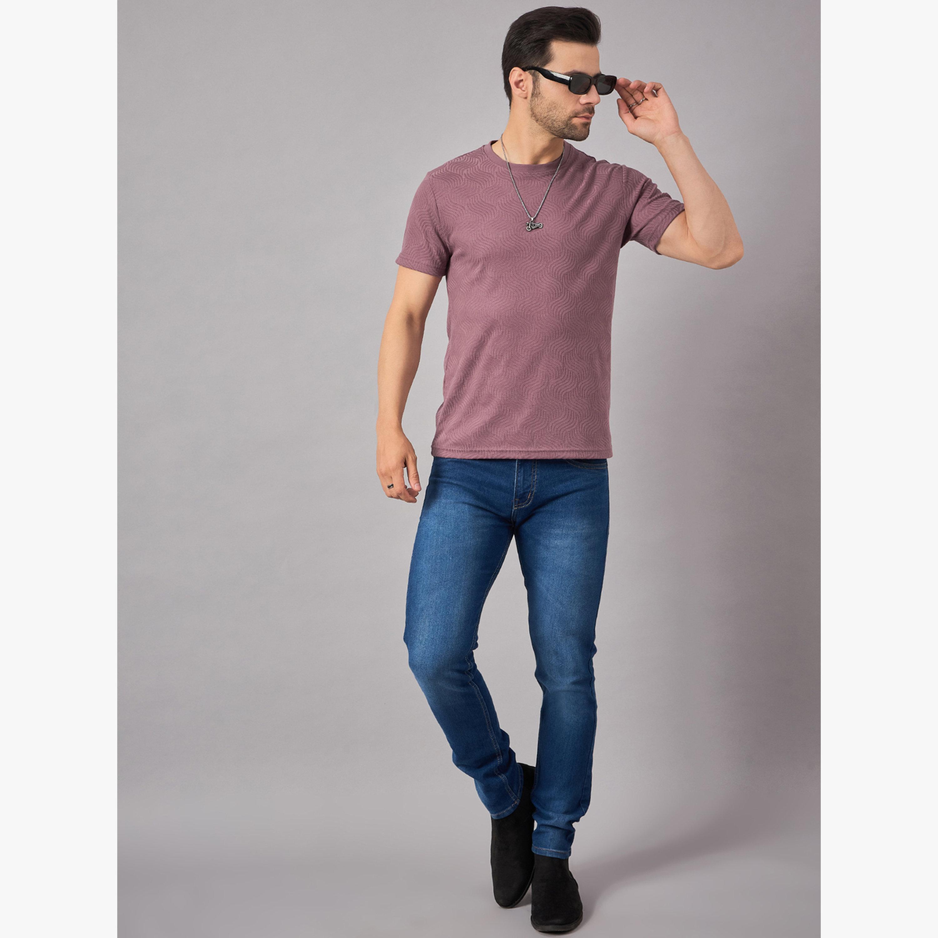 REPRISE X Styli Men Purple Textured Knit T-Shirt-men-clothing-tshirtsandpolos-tshirts-image-2