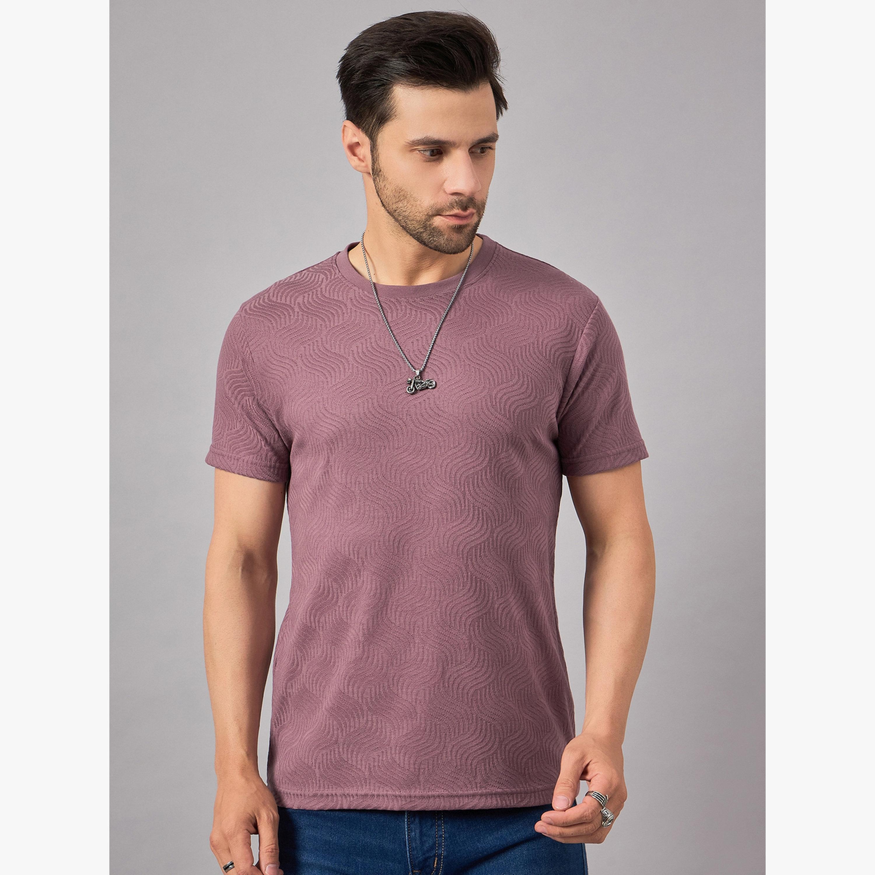 REPRISE X Styli Men Purple Textured Knit T-Shirt-men-clothing-tshirtsandpolos-tshirts-image-4