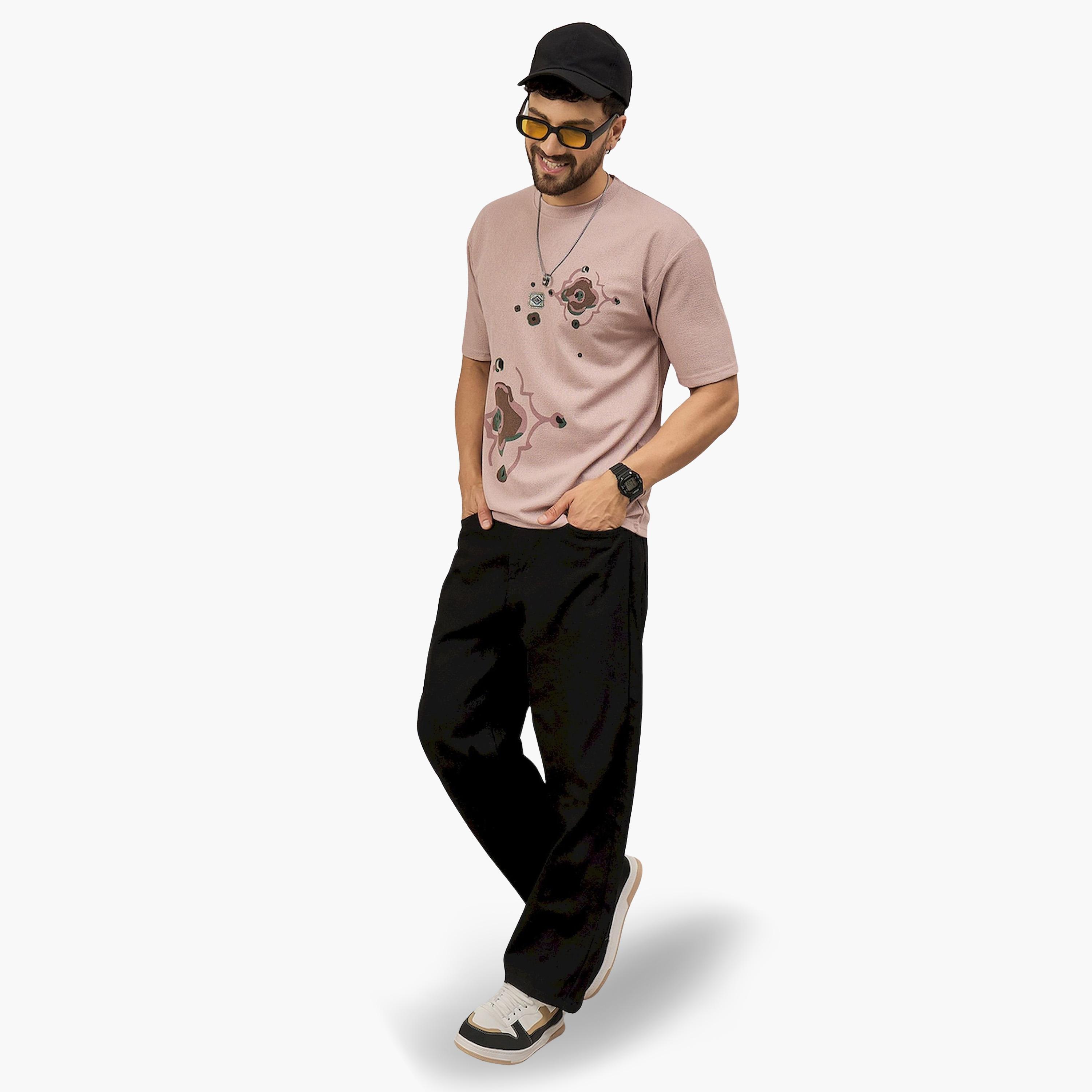 REPRISE X Styli Pink Printed Textured T-Shirt-men-clothing-tshirtsandpolos-tshirts-image-2