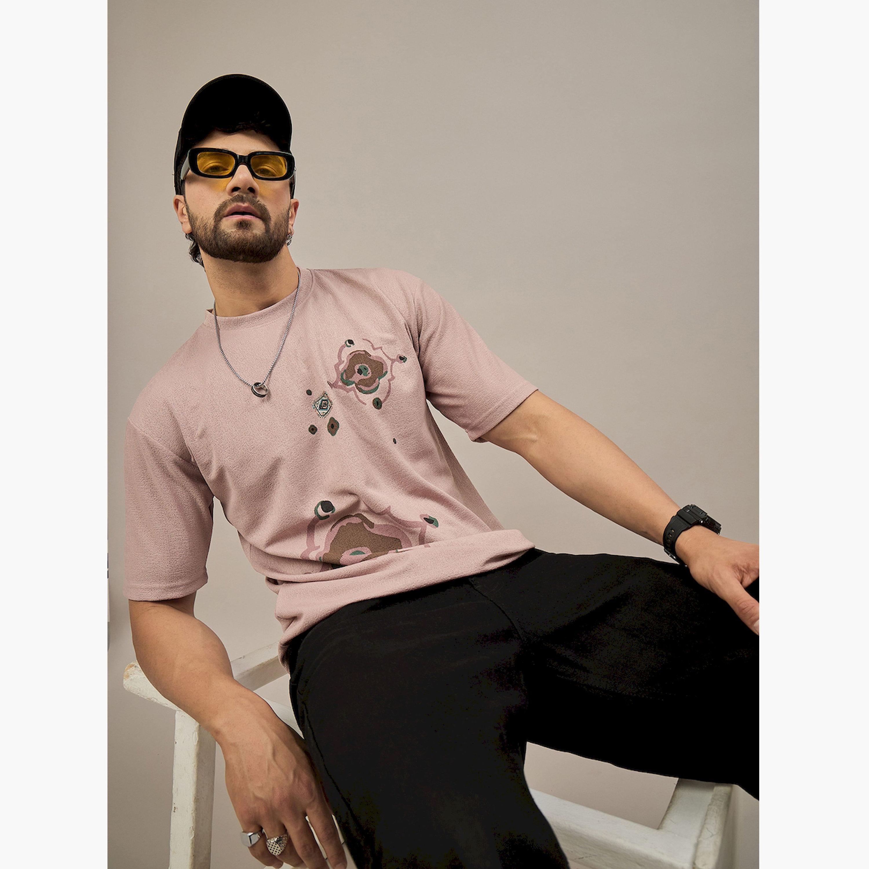 تيشيرت وردي مطبوع وبارز الملمس-men-clothing-tshirtsandpolos-tshirts-image-5