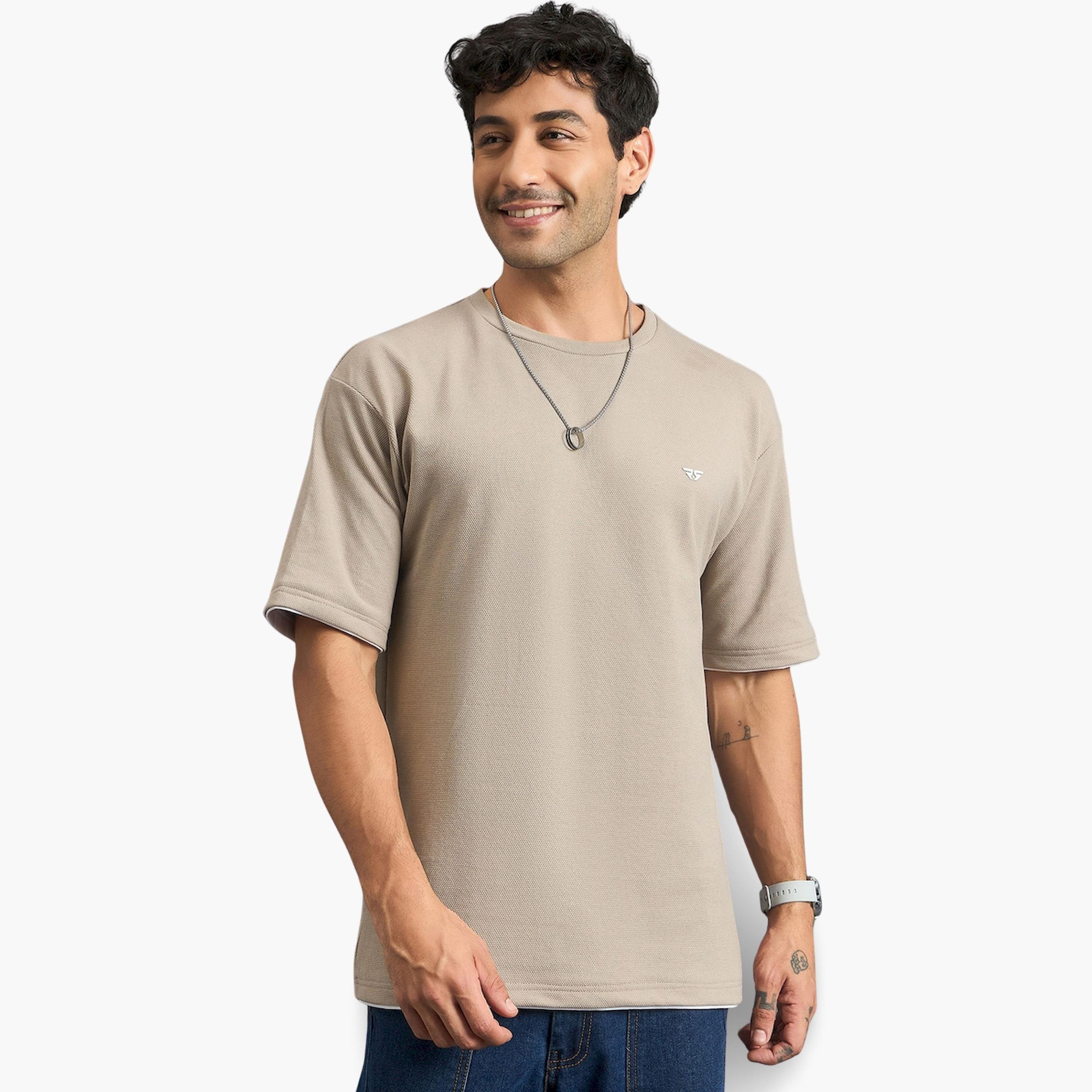 REPRISE X Styli Beige Textured Oversized T-Shirt-men-clothing-tshirtsandpolos-tshirts-image-1