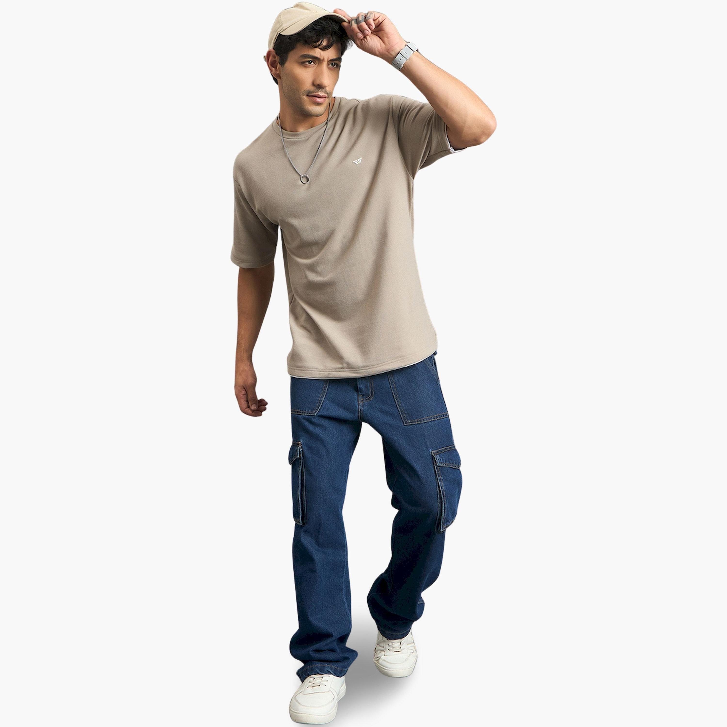 REPRISE X Styli Beige Textured Oversized T-Shirt-men-clothing-tshirtsandpolos-tshirts-image-2