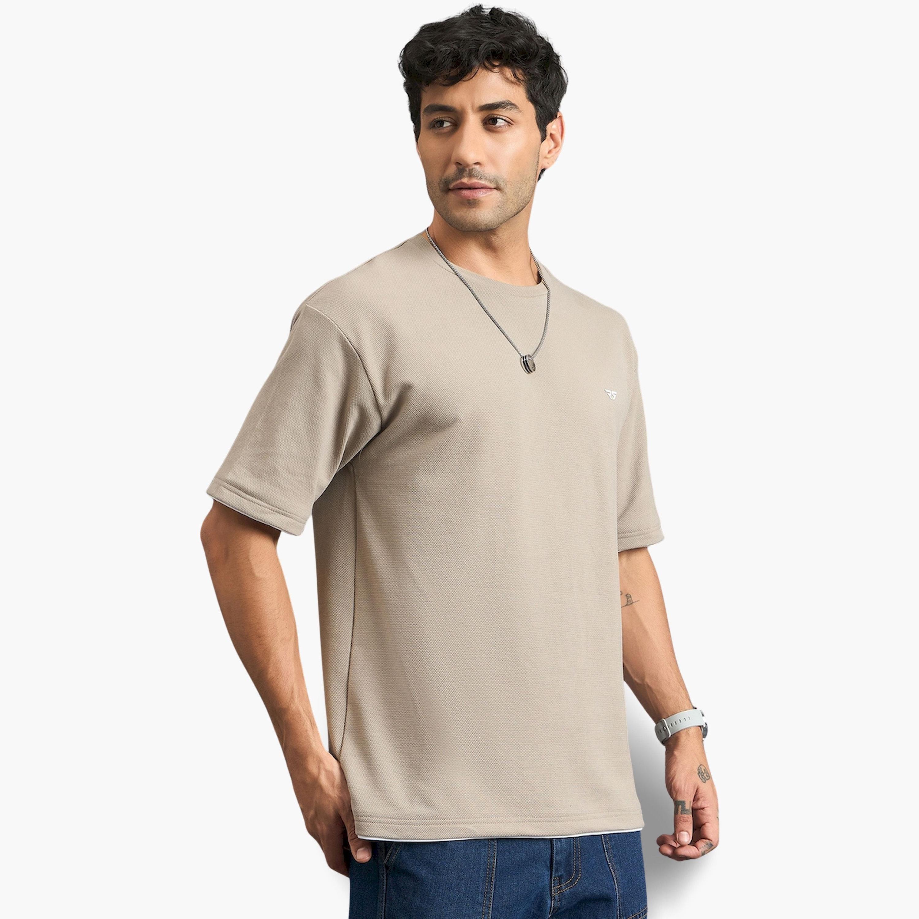 REPRISE X Styli Beige Textured Oversized T-Shirt-men-clothing-tshirtsandpolos-tshirts-image-5