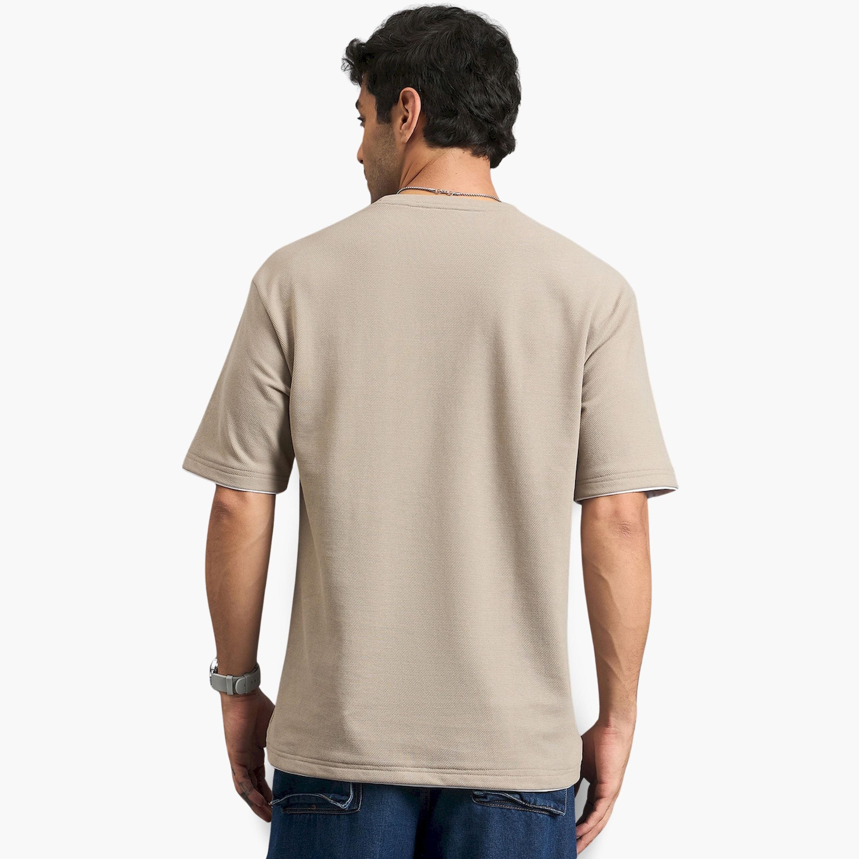 REPRISE X Styli Beige Textured Oversized T-Shirt-men-clothing-tshirtsandpolos-tshirts-image-6