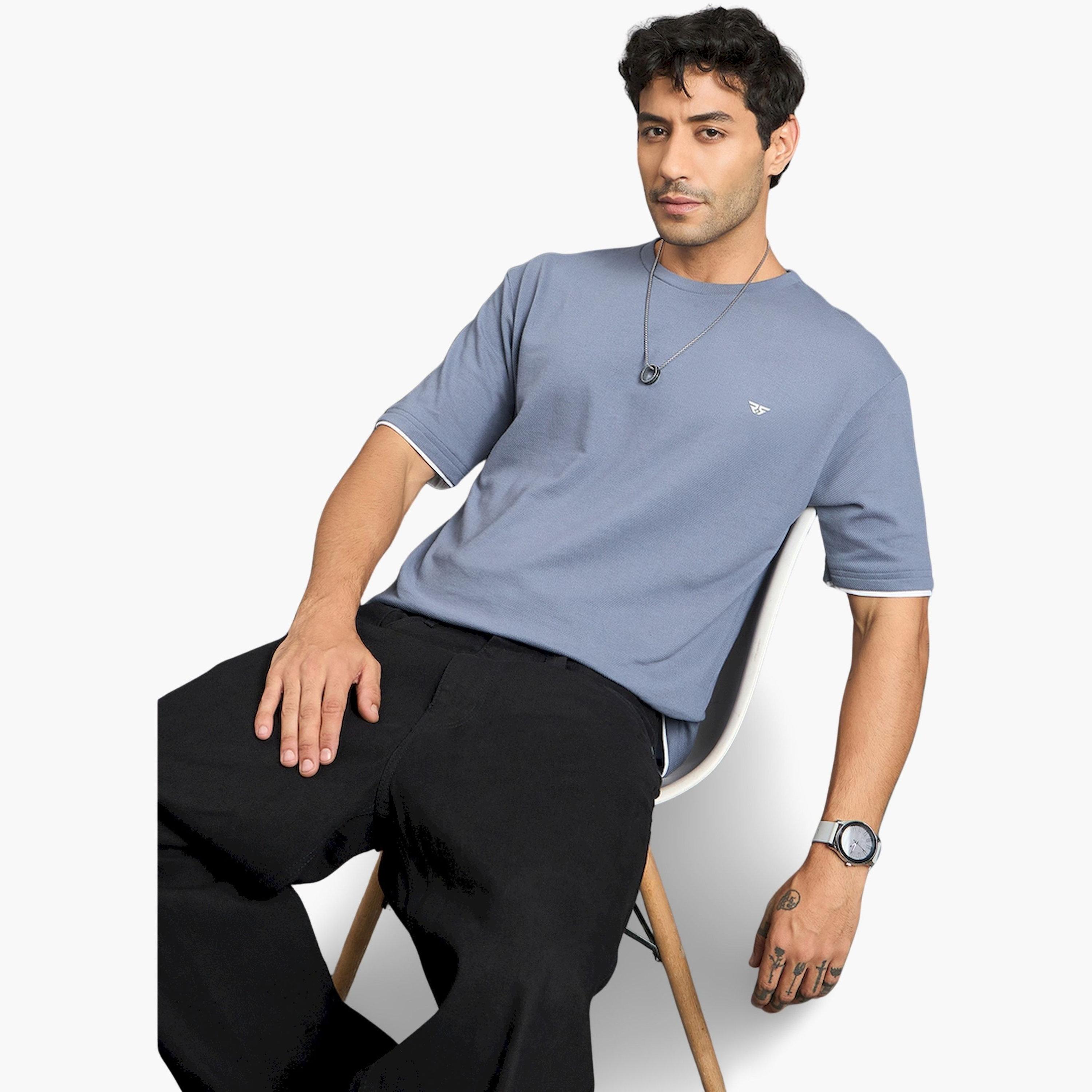 REPRISE X Styli Dusty Blue Cotton Blend Oversized T-Shirt-men-clothing-tshirtsandpolos-tshirts-image-4