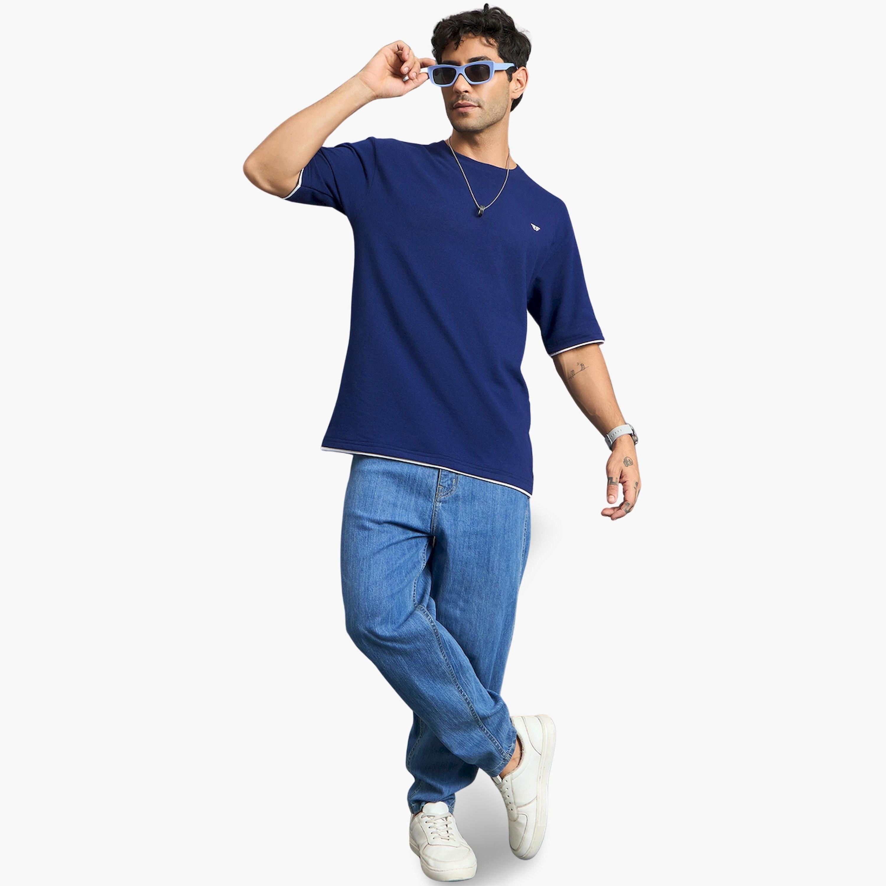 REPRISE X Styli Blue Cotton Blend Oversized T-Shirt-men-clothing-tshirtsandpolos-tshirts-image-2