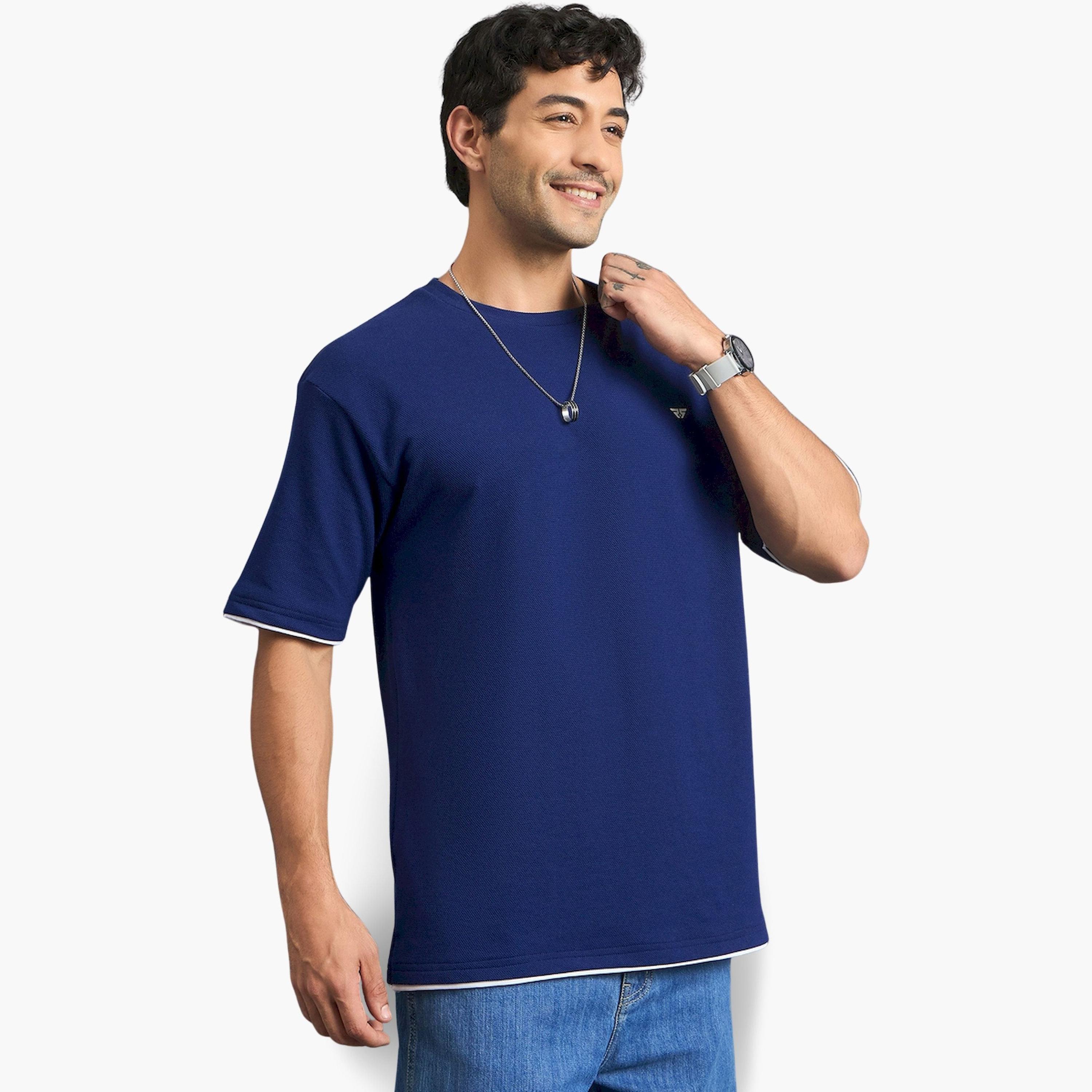 تيشيرت أزرق من مزيج القطن وقصة فضفاضة-men-clothing-tshirtsandpolos-tshirts-image-3
